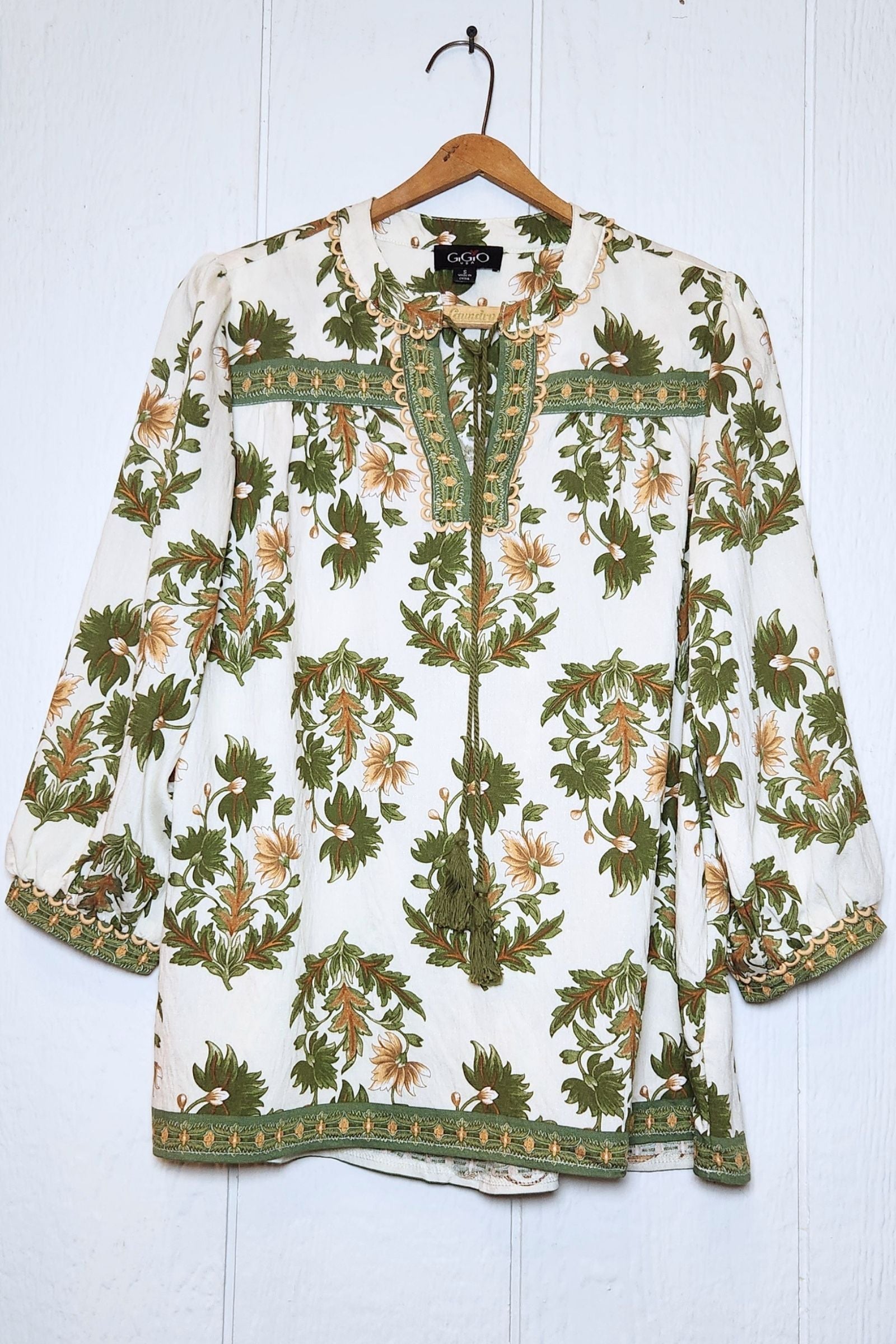 Olive Harvest Floral Tie Front Blouse