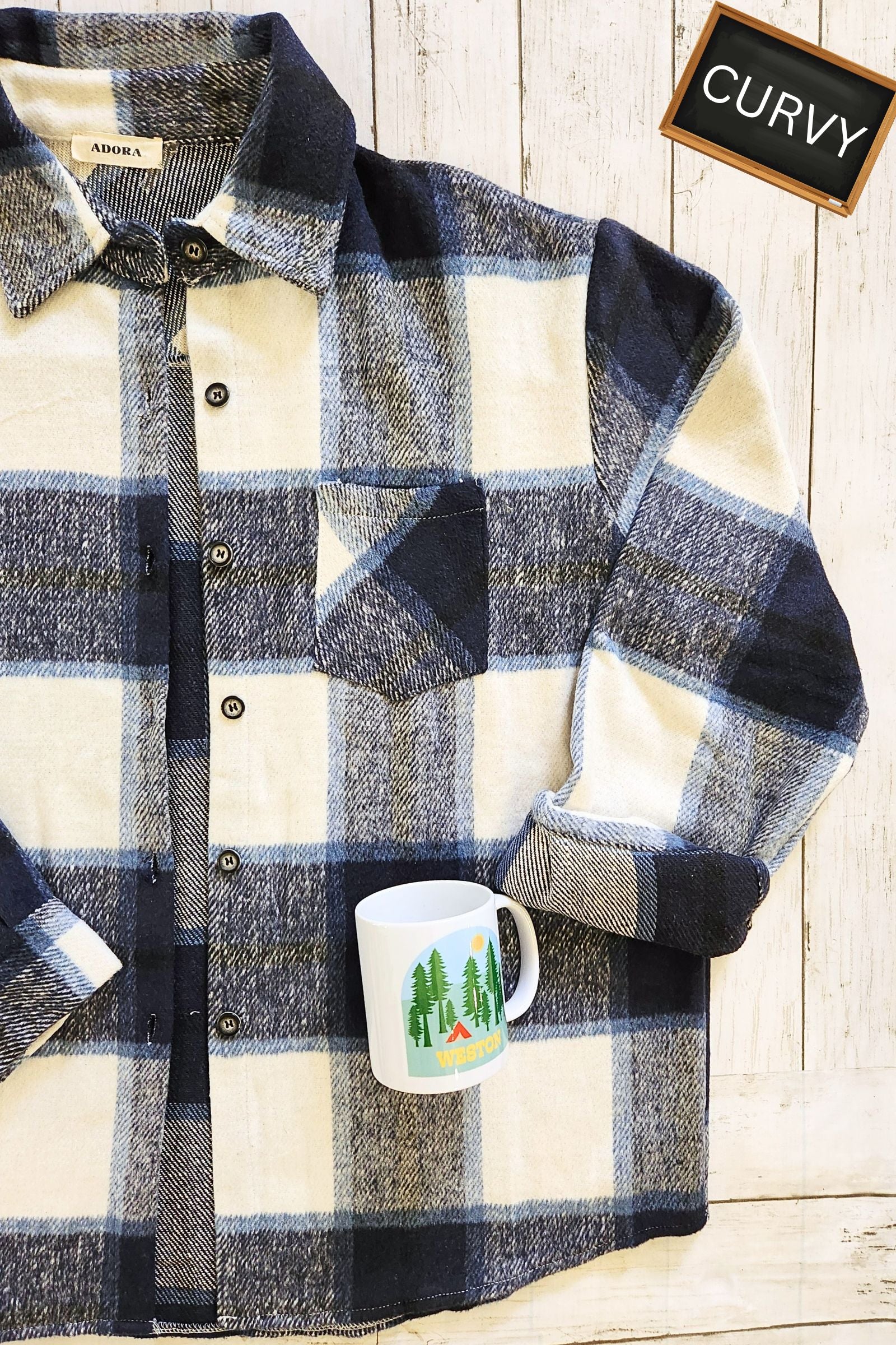 CURVY Navy Plaid Flannel Shacket