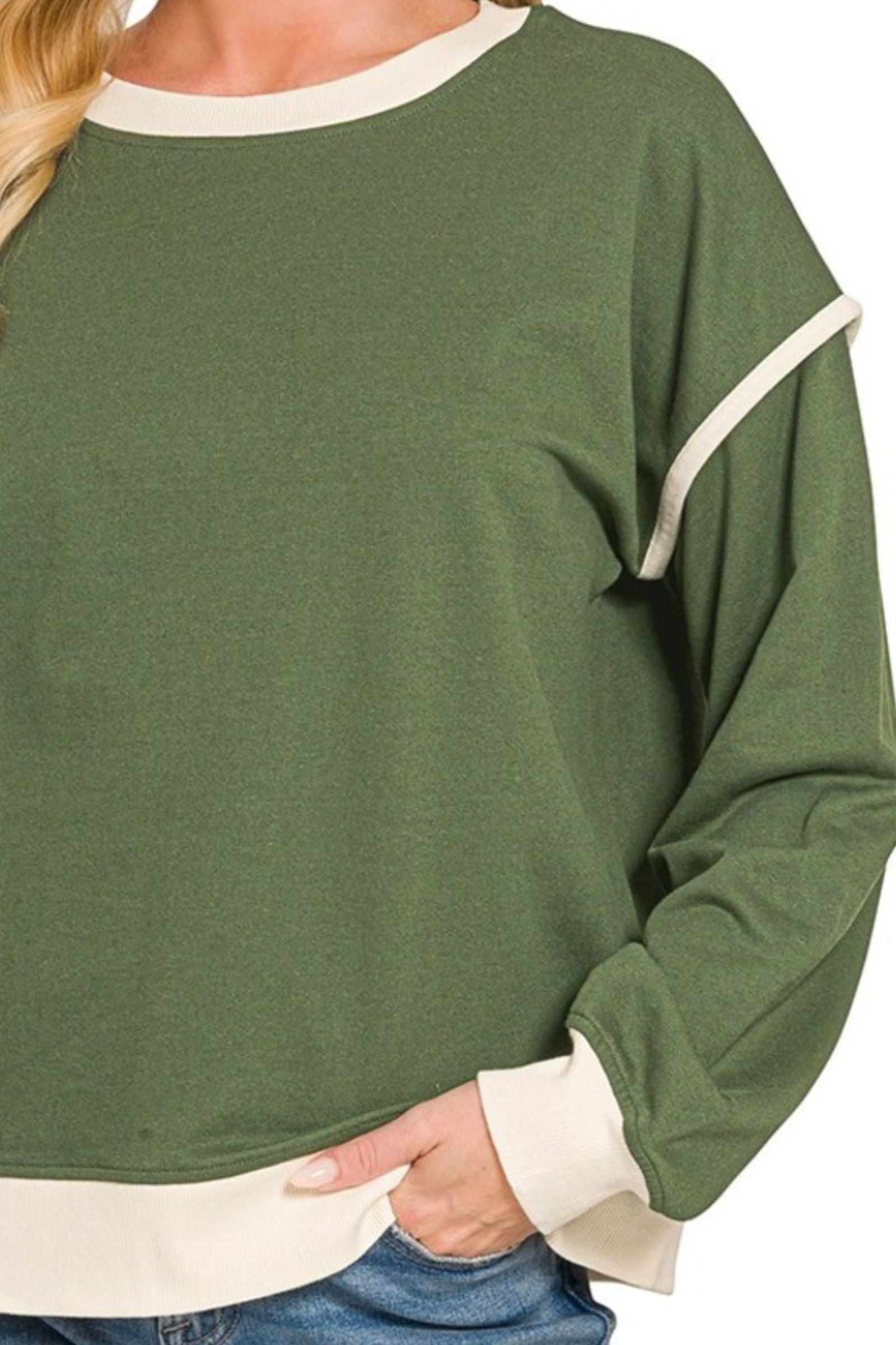 Green Drop Shoulder Pullover Top