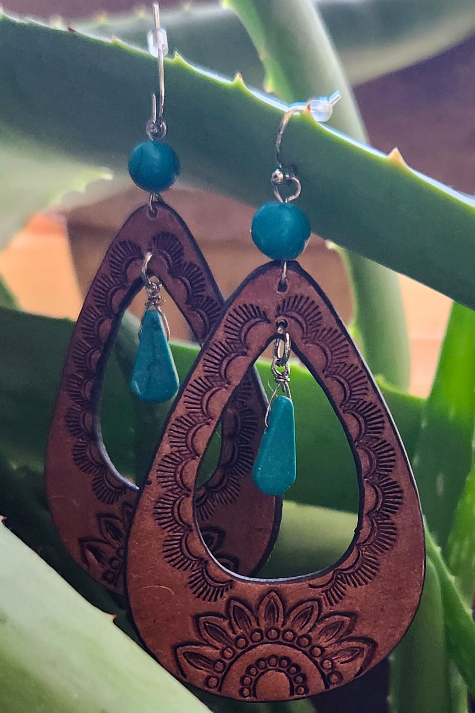 Blossom Rising Hand Tooled Leather Earrings