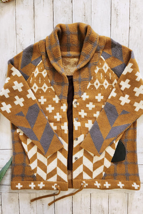 Sierra Spirit Camel Geometric Cardigan Sweater