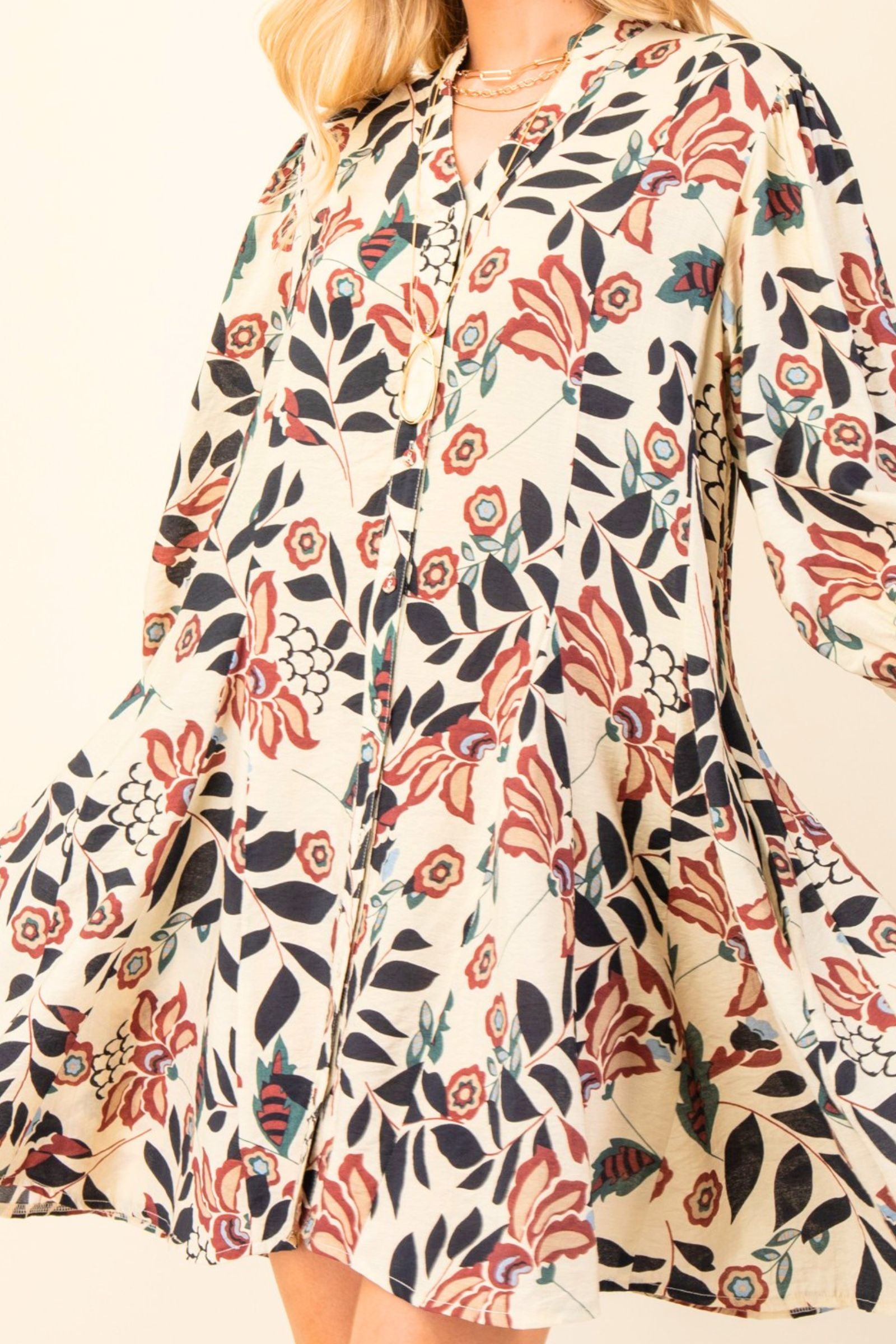 Burgundy Fall Botanical Shirt Dress
