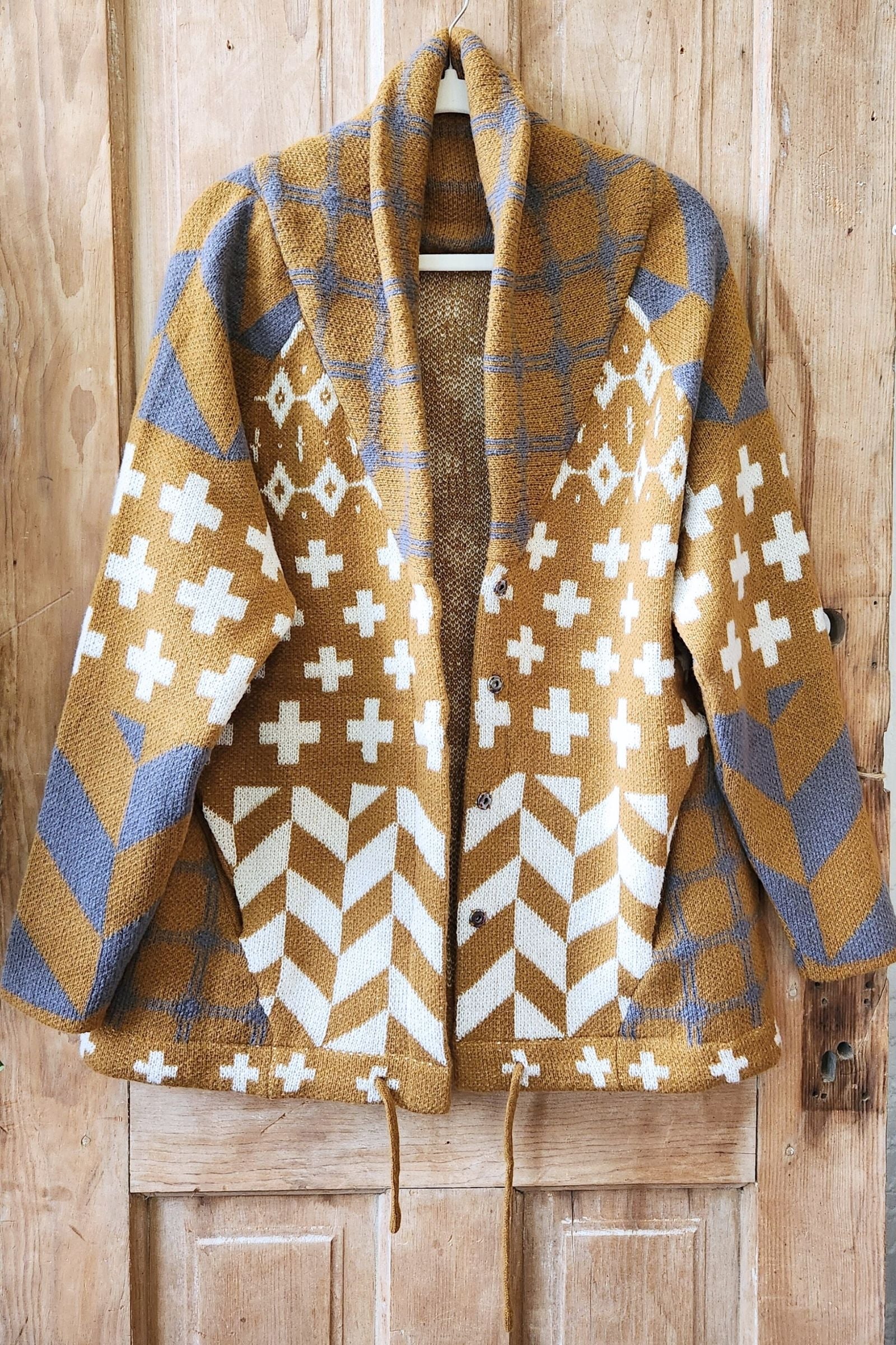 Sierra Spirit Camel Geometric Cardigan Sweater