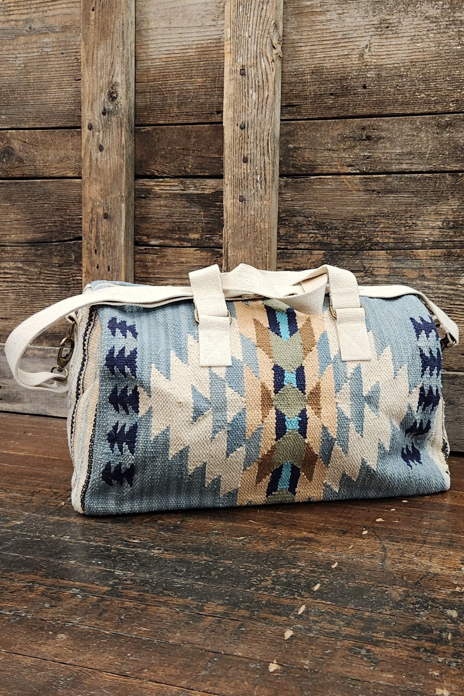 Blue & Cream & Tan Western Duffel Bag