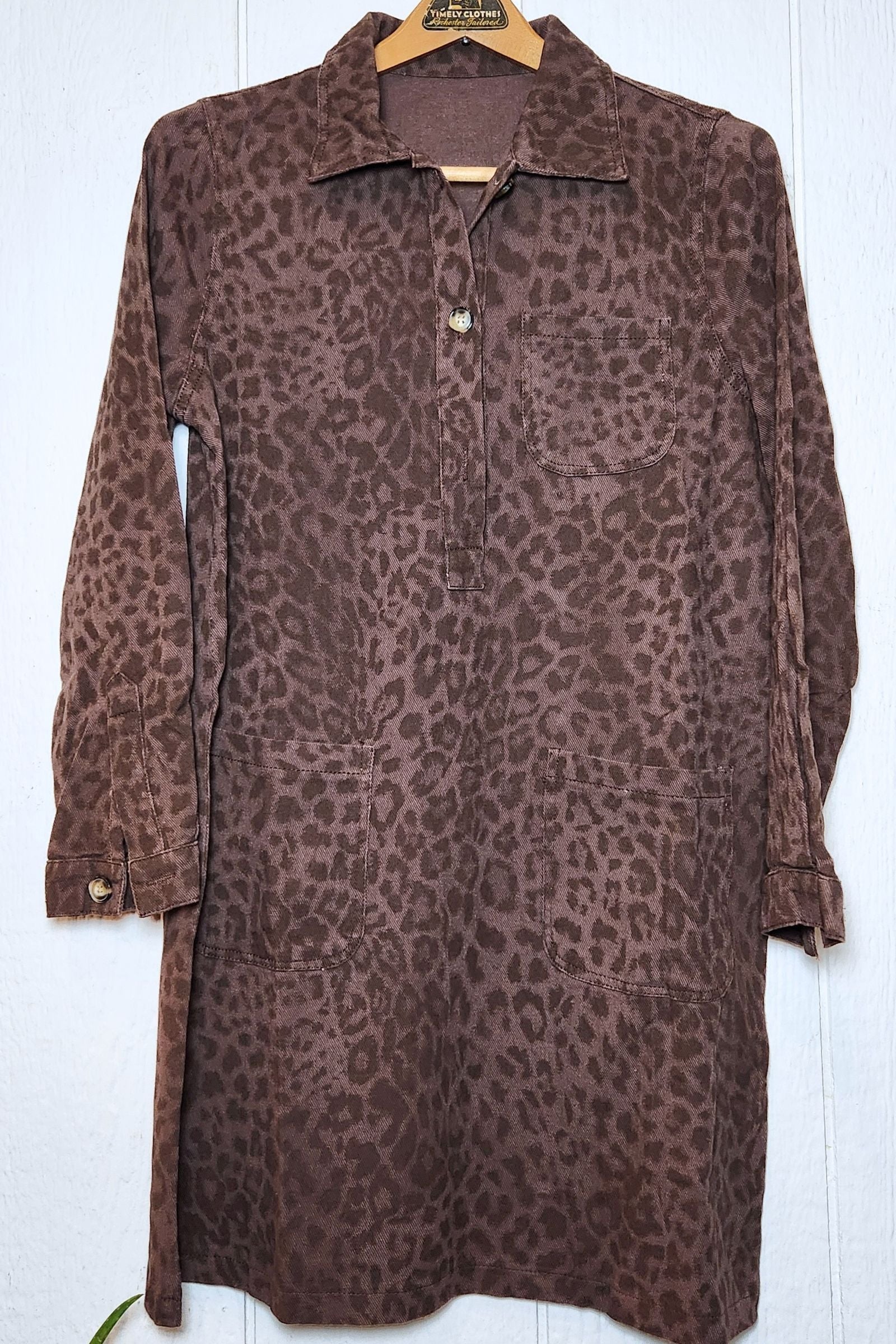 Brown Leopard Collared Shirt Dress