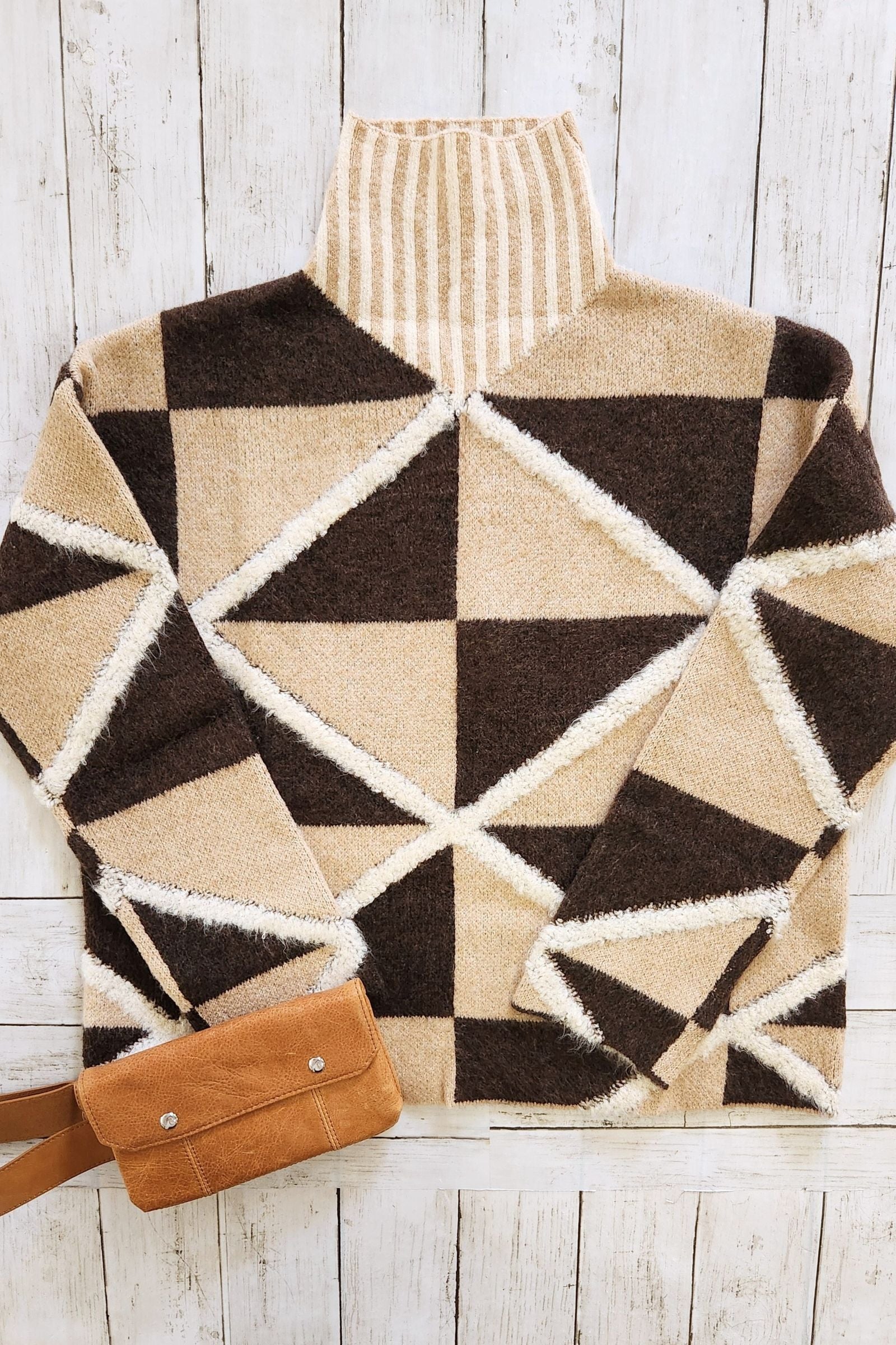 Boucle Geometric High Neck Sweater