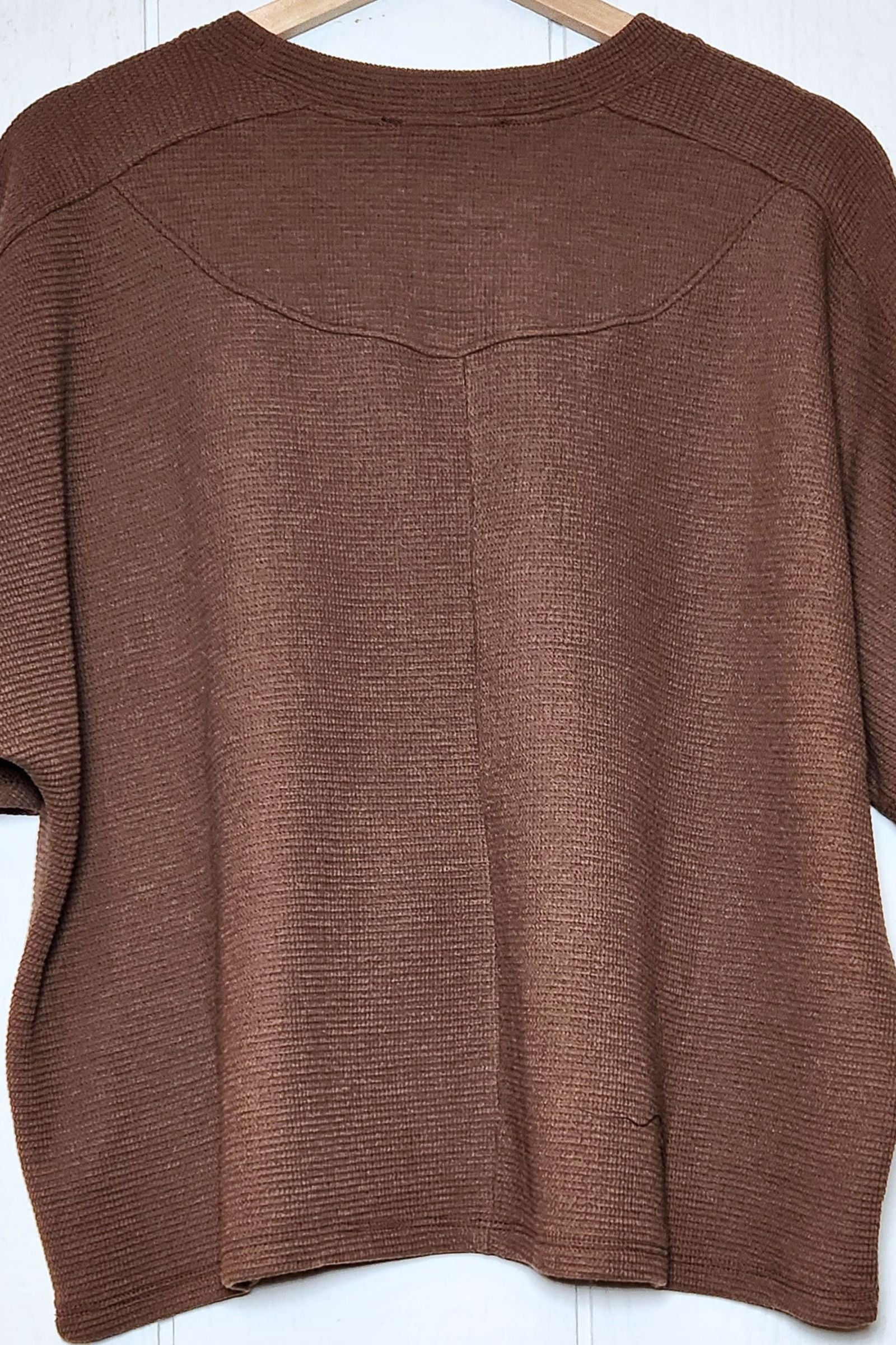 Brown Textured Knit Short Sleeve Top
