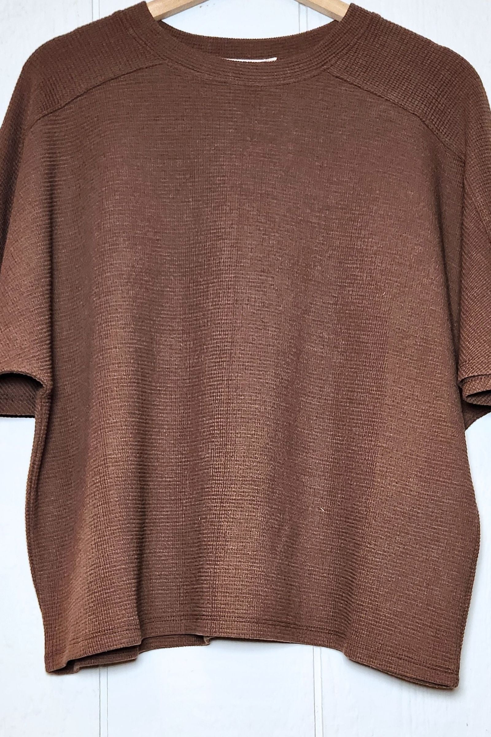 Brown Textured Knit Short Sleeve Top