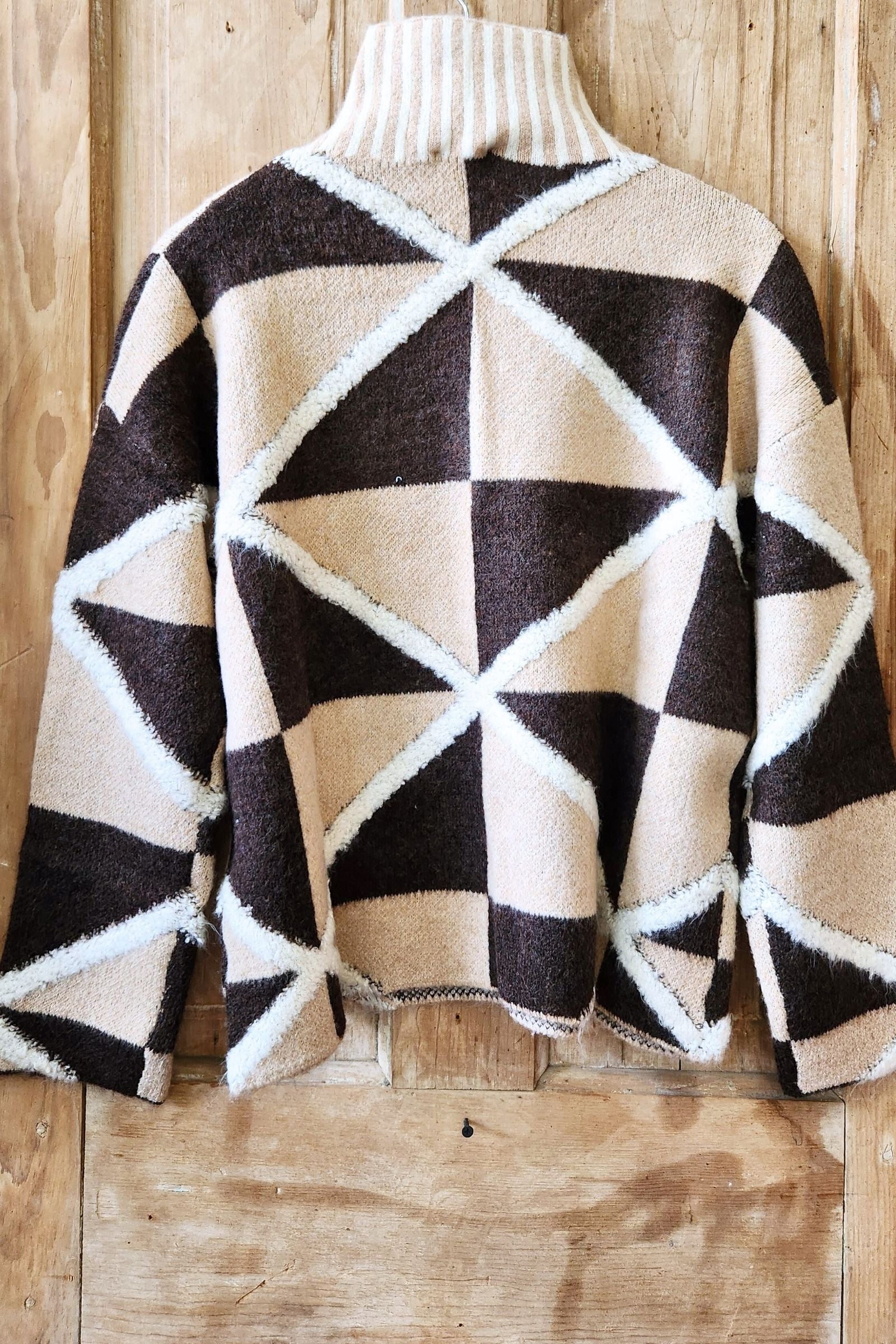 Boucle Geometric High Neck Sweater