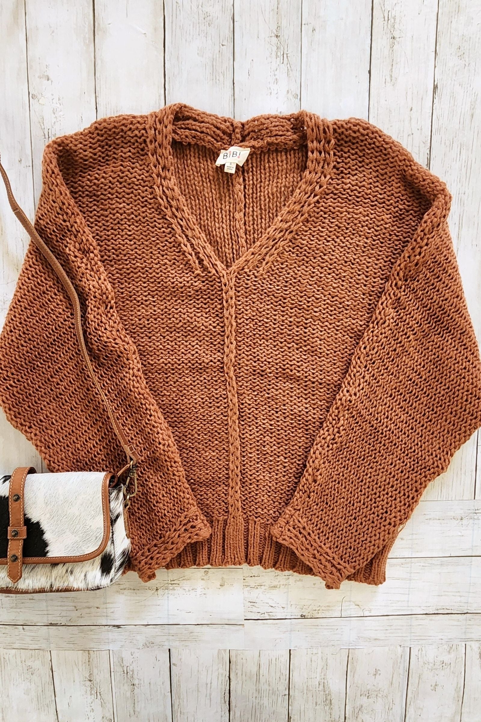 Cinnamon V Neck Pullover Sweater