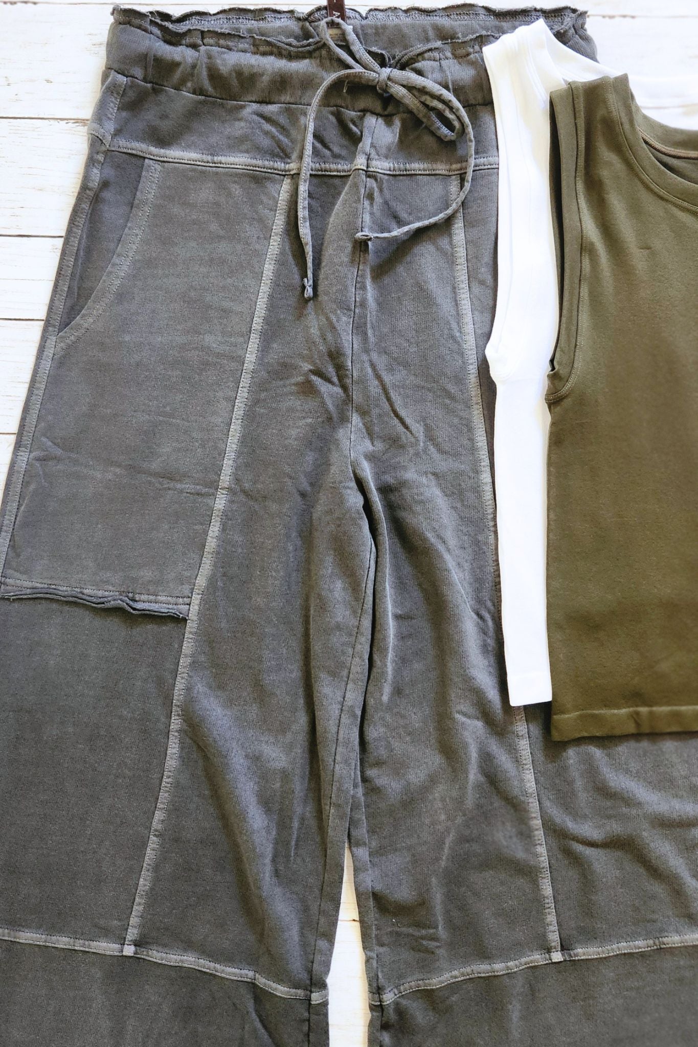 Washed Black French Terry Exposed Seam Pants