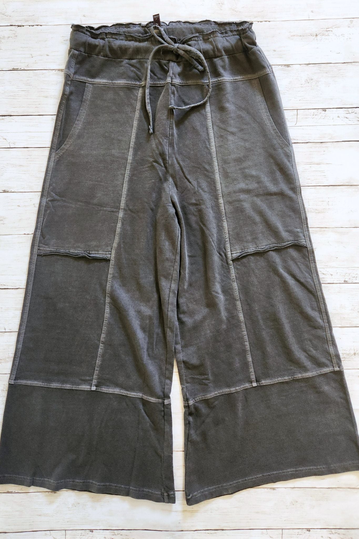 Washed Black French Terry Exposed Seam Pants