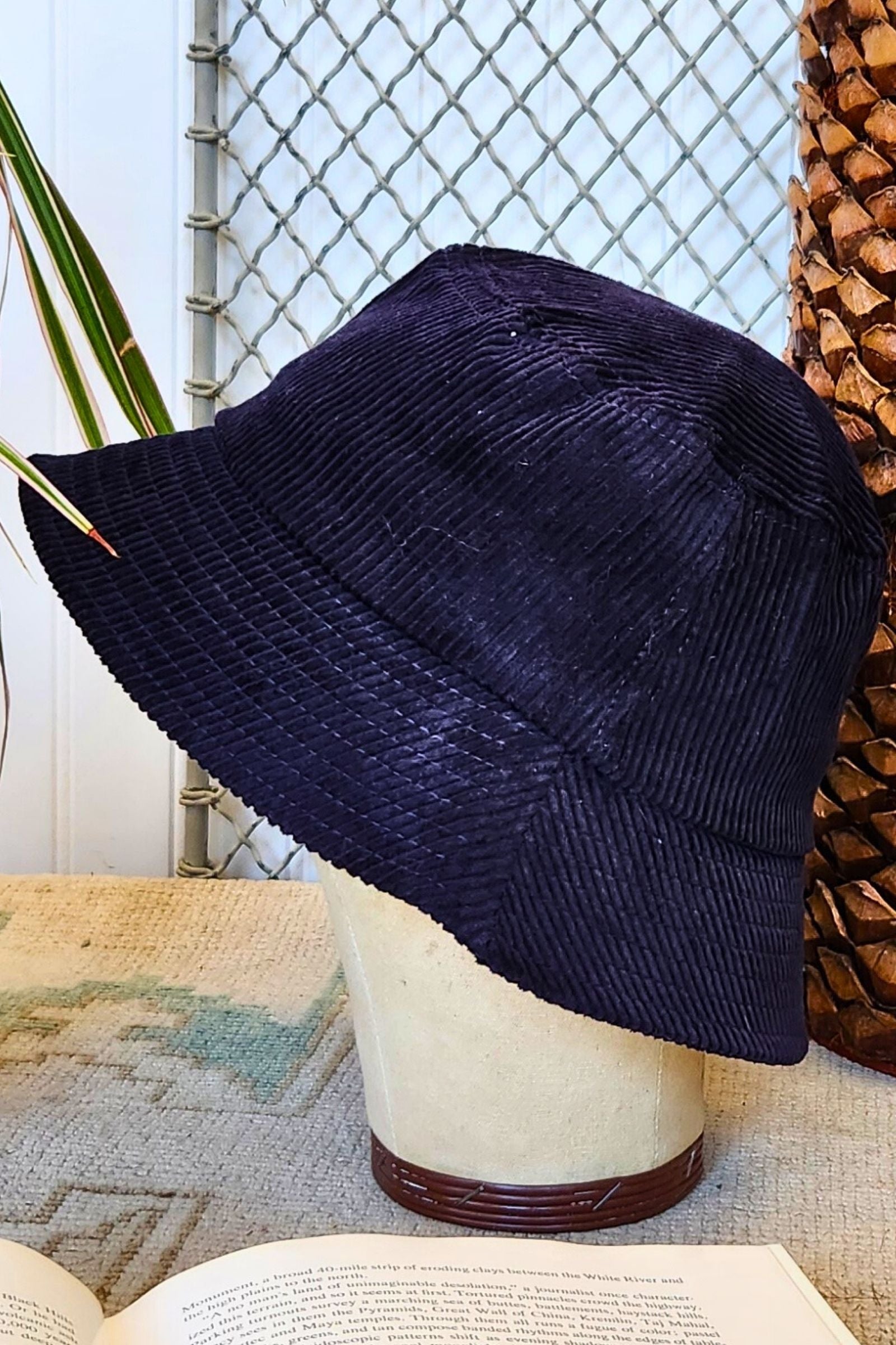 Navy Blue Corduroy Bucket Hat