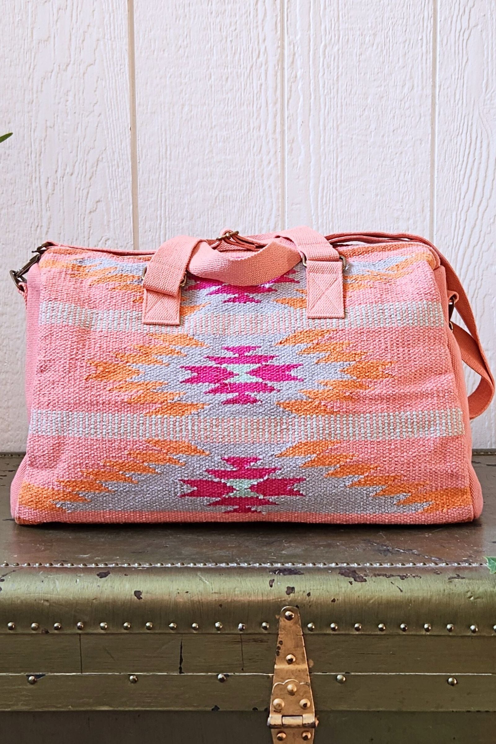 Orange & Pink & Slate Aztec Duffel Bag