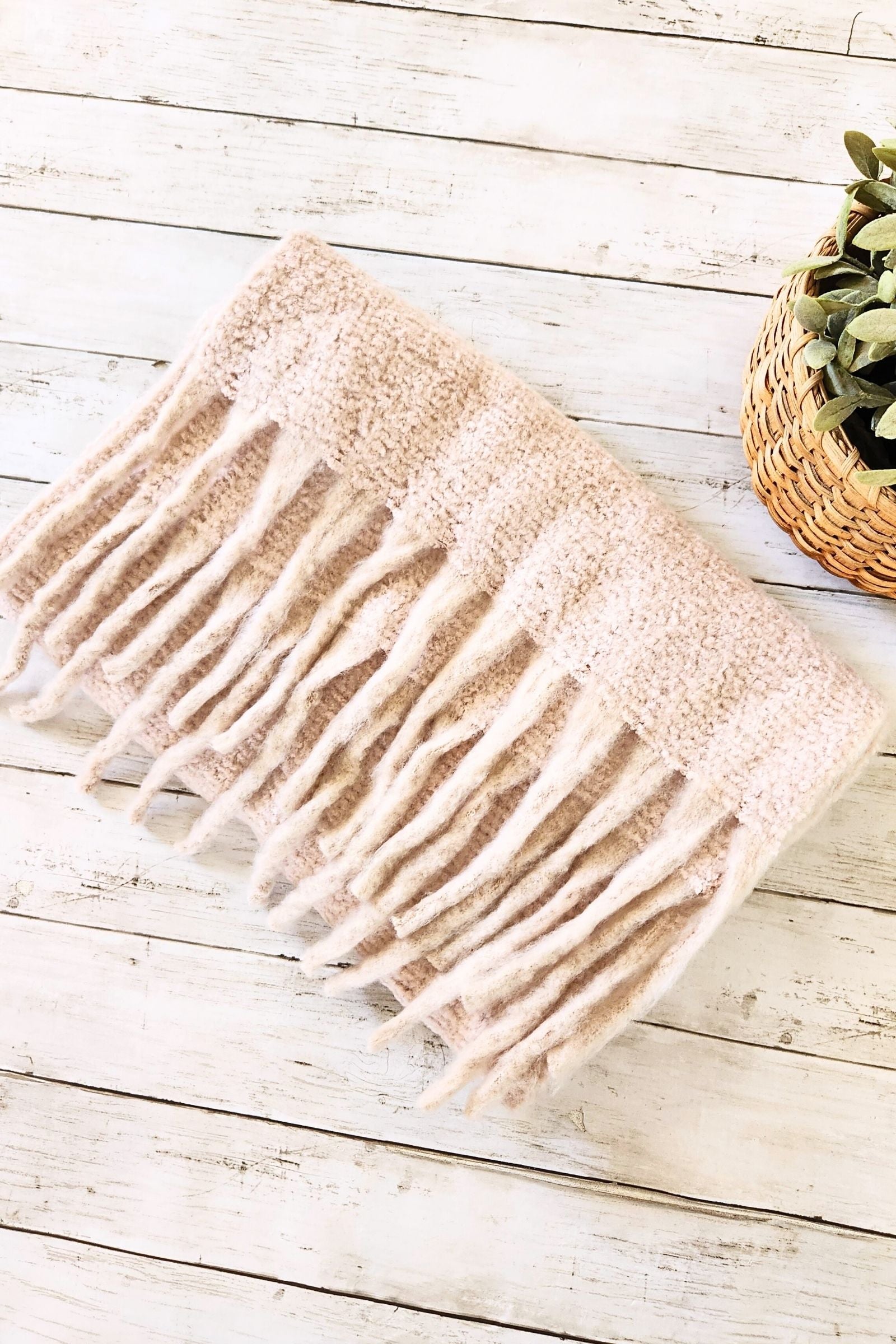 Blush Cozy Knit Tassel Scarf