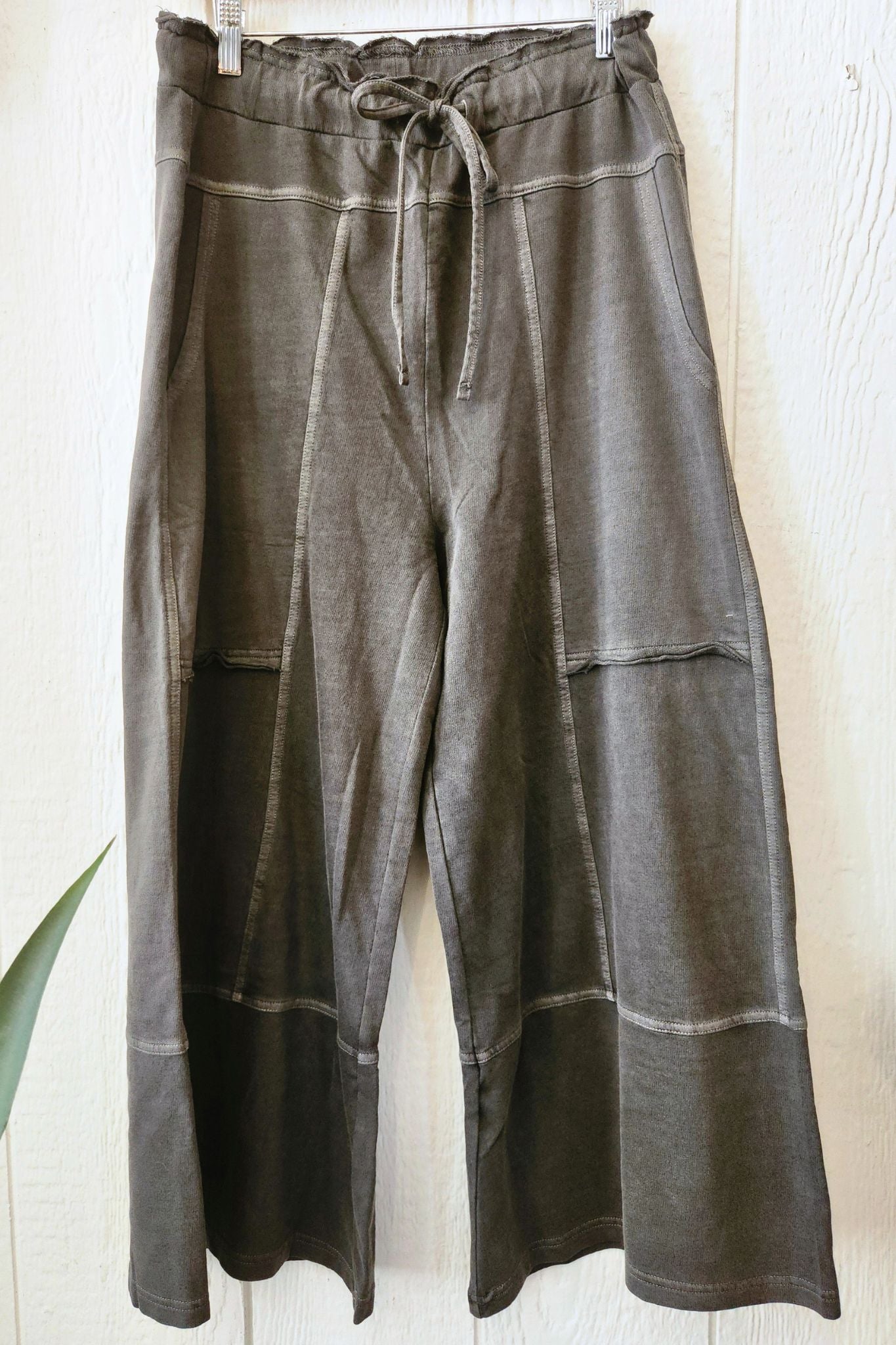 Washed Black French Terry Exposed Seam Pants