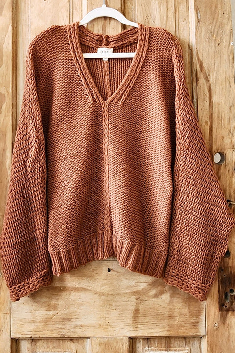 Cinnamon V Neck Pullover Sweater