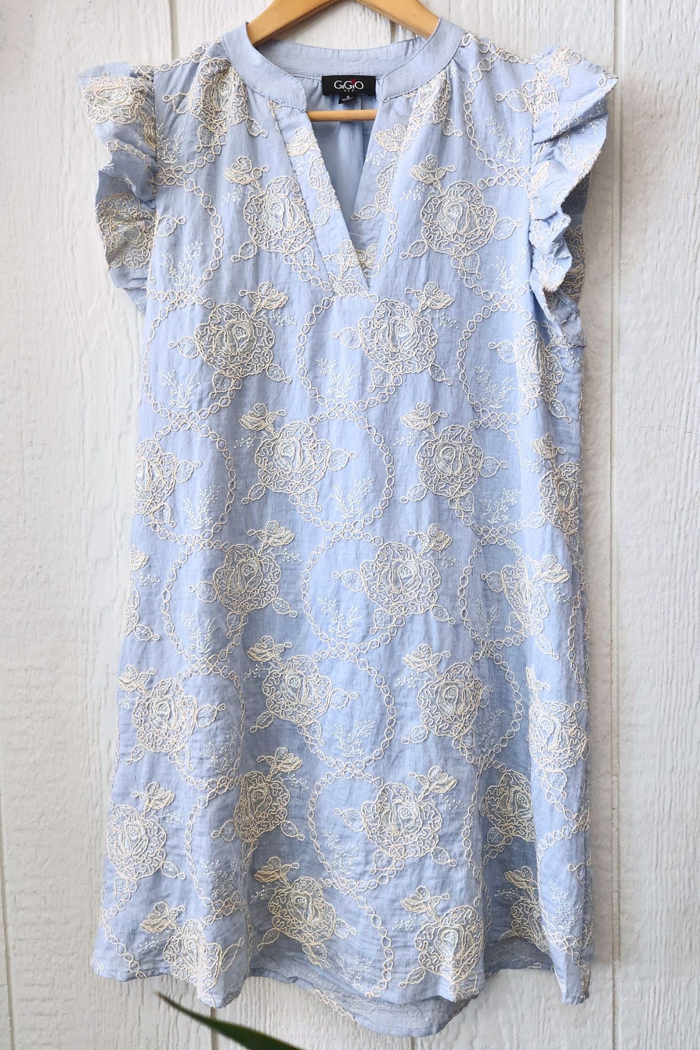 Sky Blue Embroidered Floral Dress