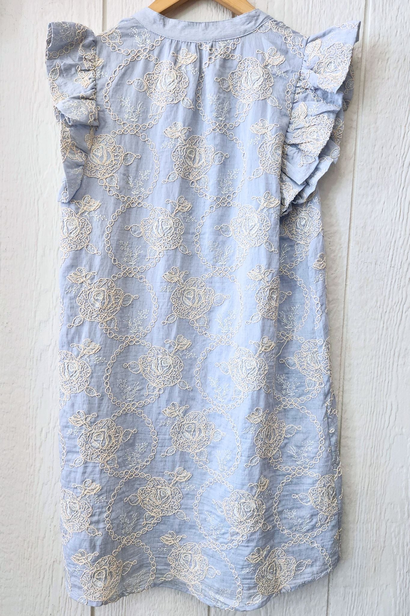 Sky Blue Embroidered Floral Dress