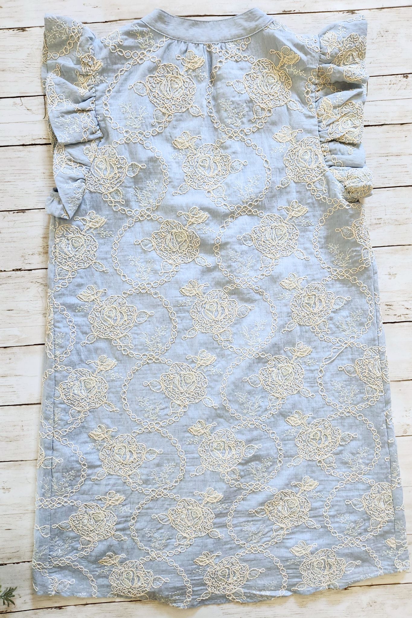 Sky Blue Embroidered Floral Dress