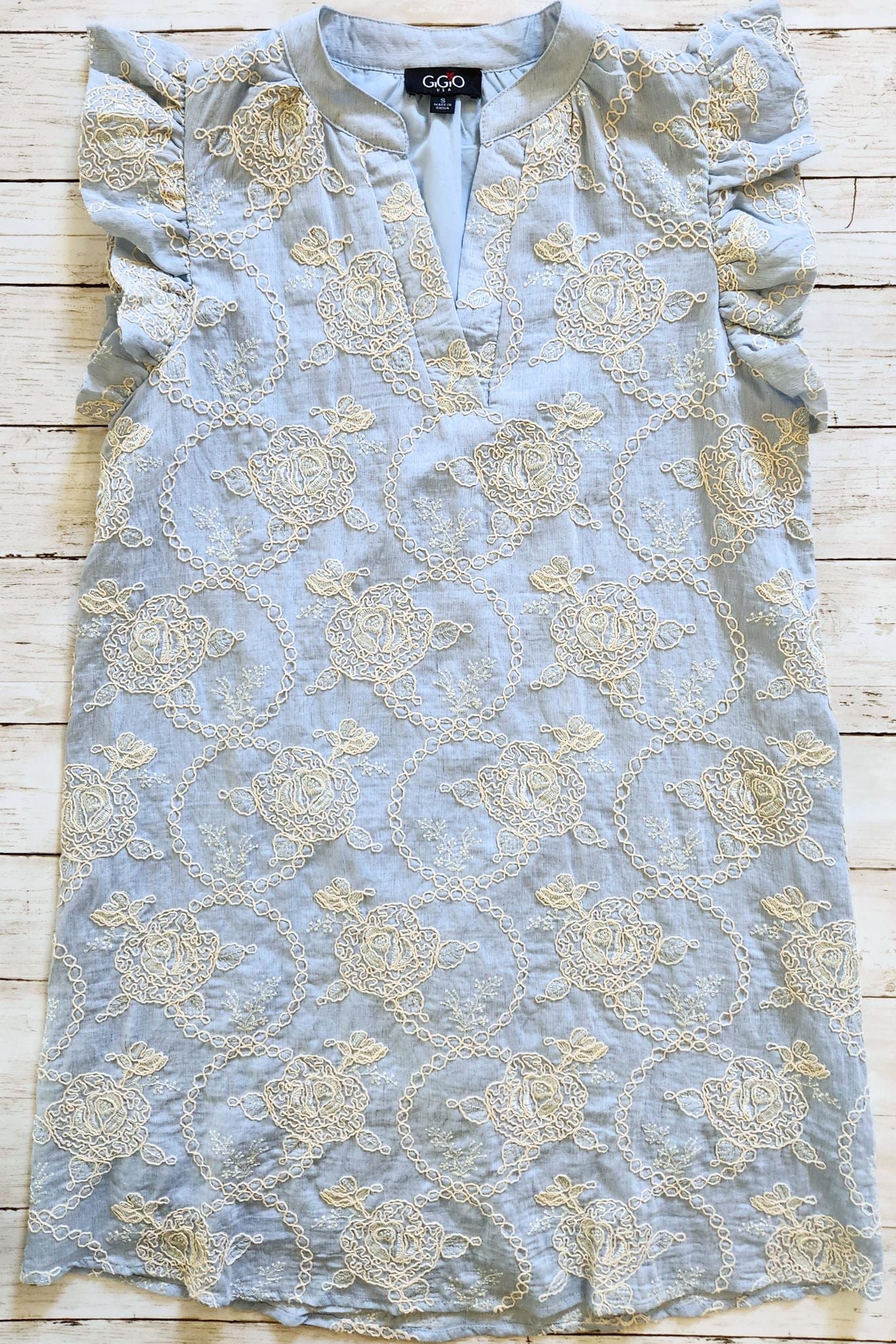 Sky Blue Embroidered Floral Dress
