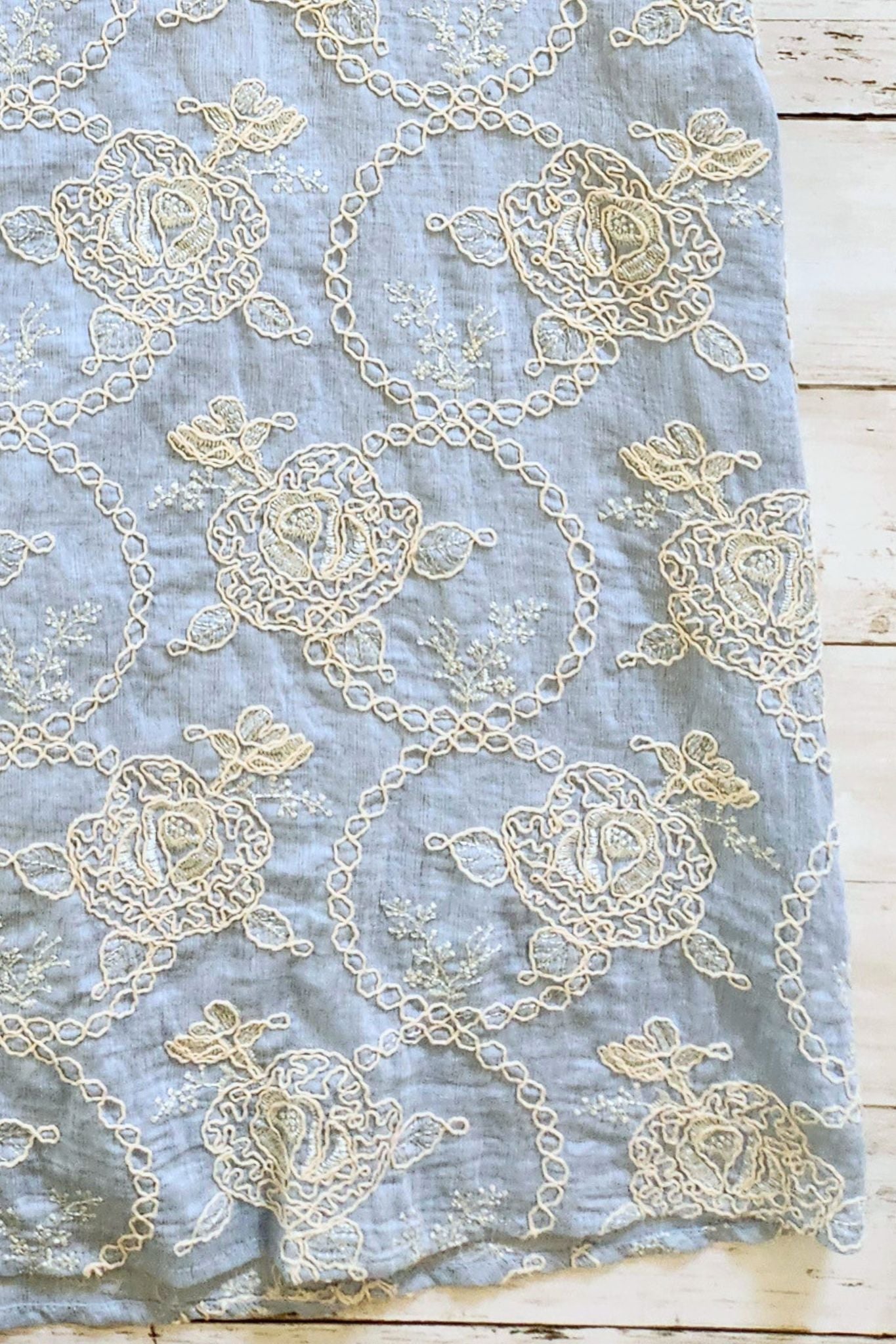 Sky Blue Embroidered Floral Dress