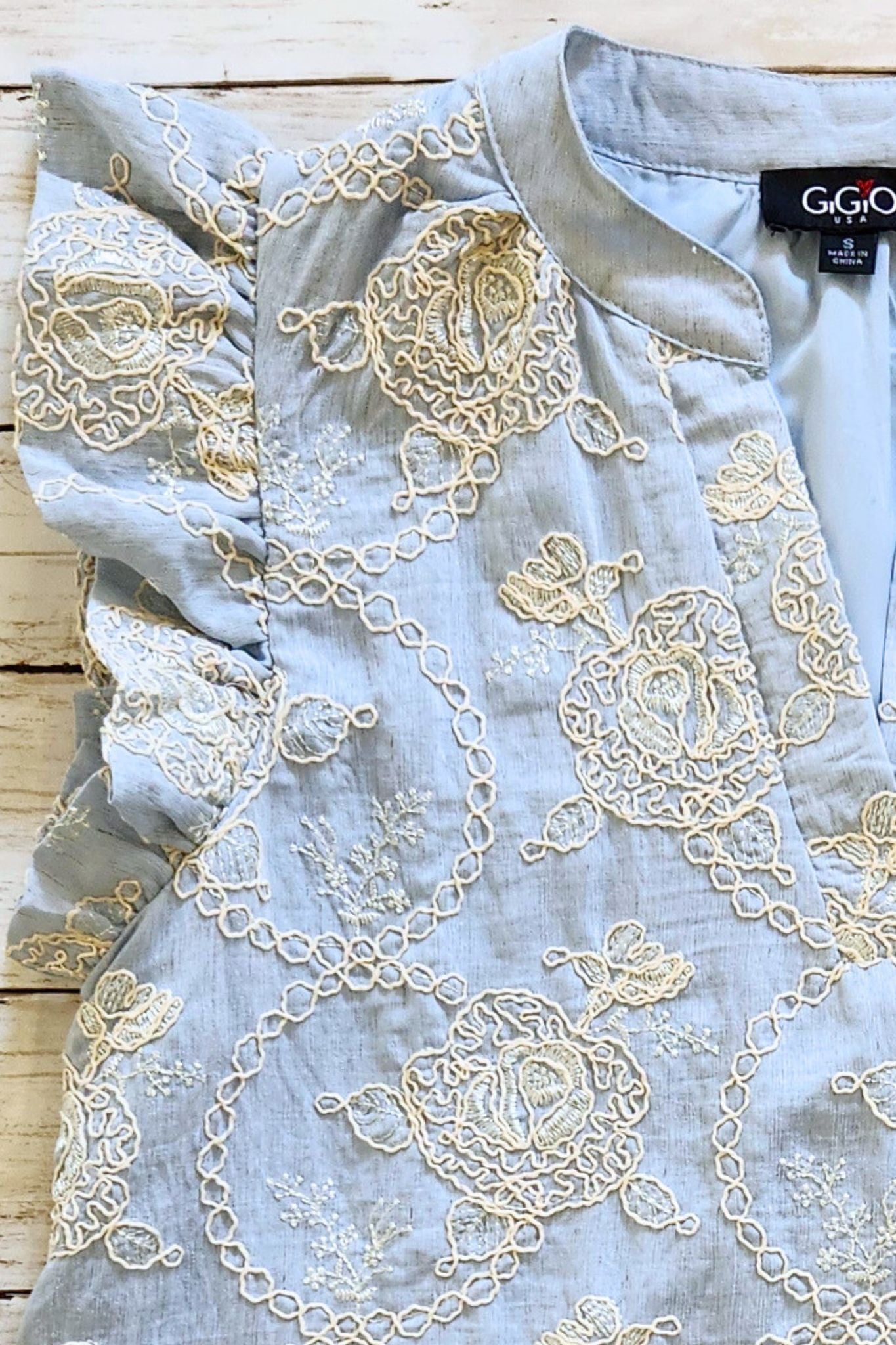 Sky Blue Embroidered Floral Dress