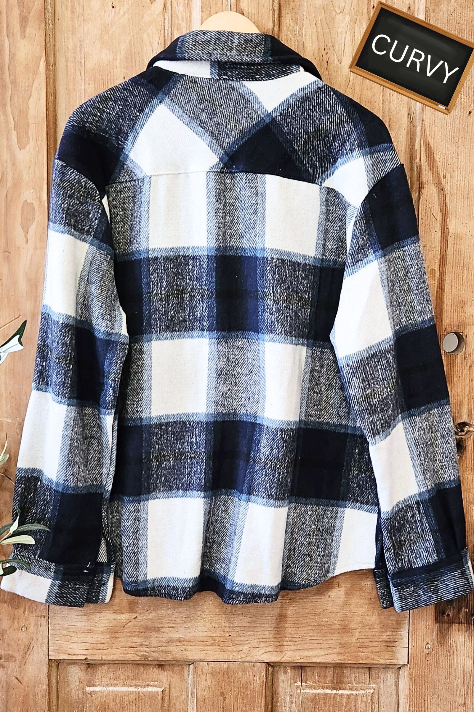 CURVY Navy Plaid Flannel Shacket