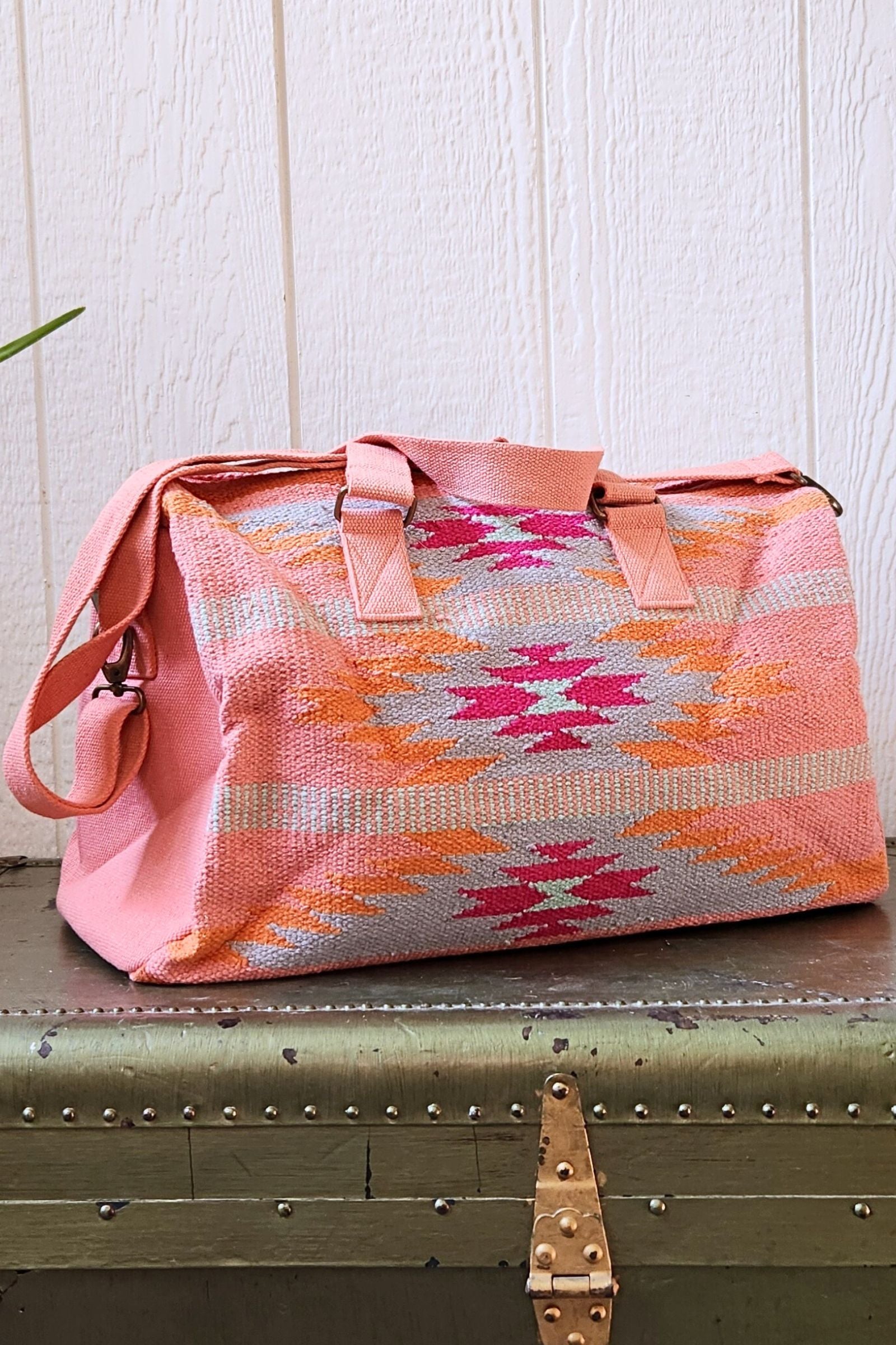 Orange & Pink & Slate Aztec Duffel Bag