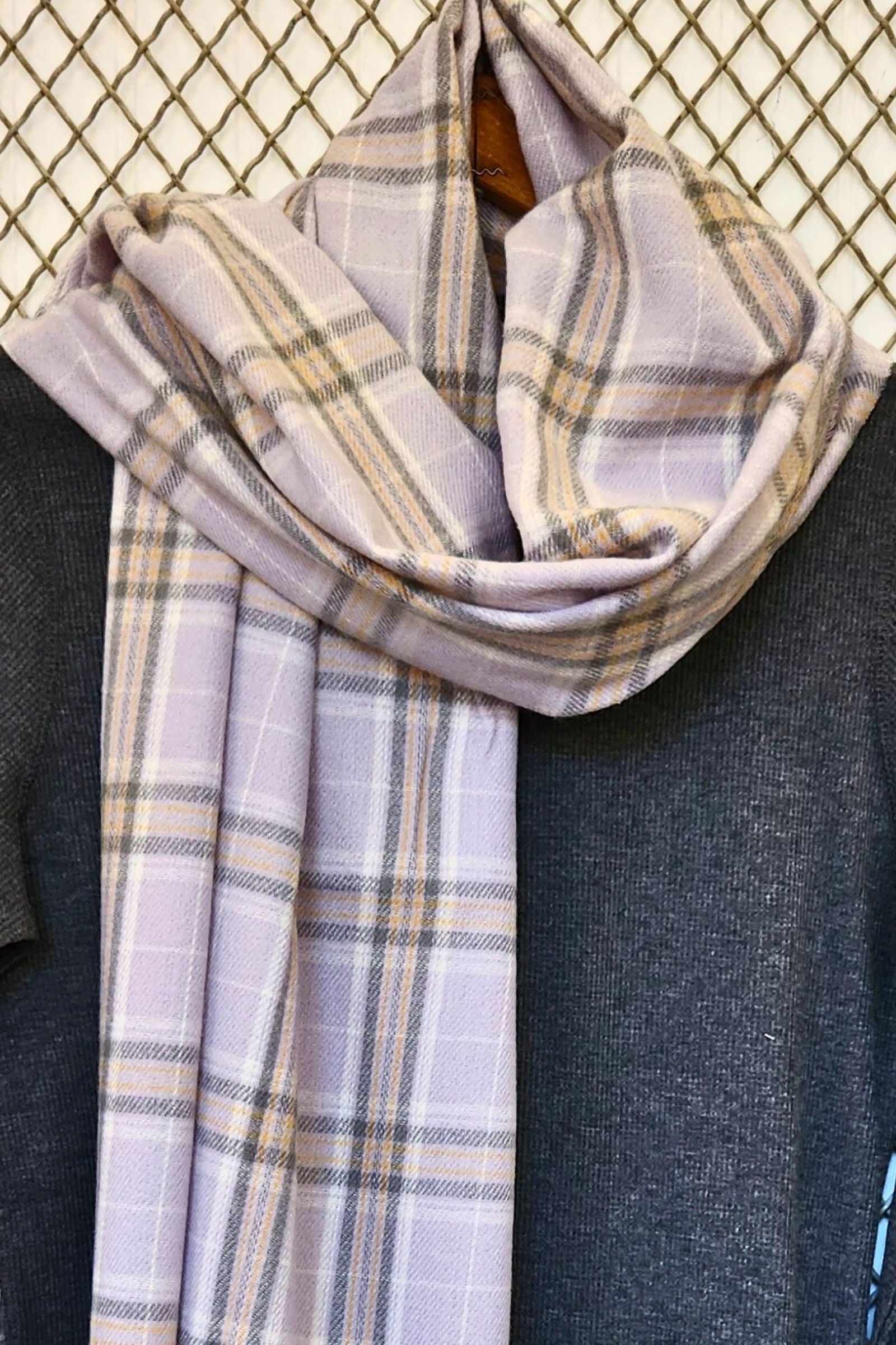 Lavender Plaid Fringe Scarf