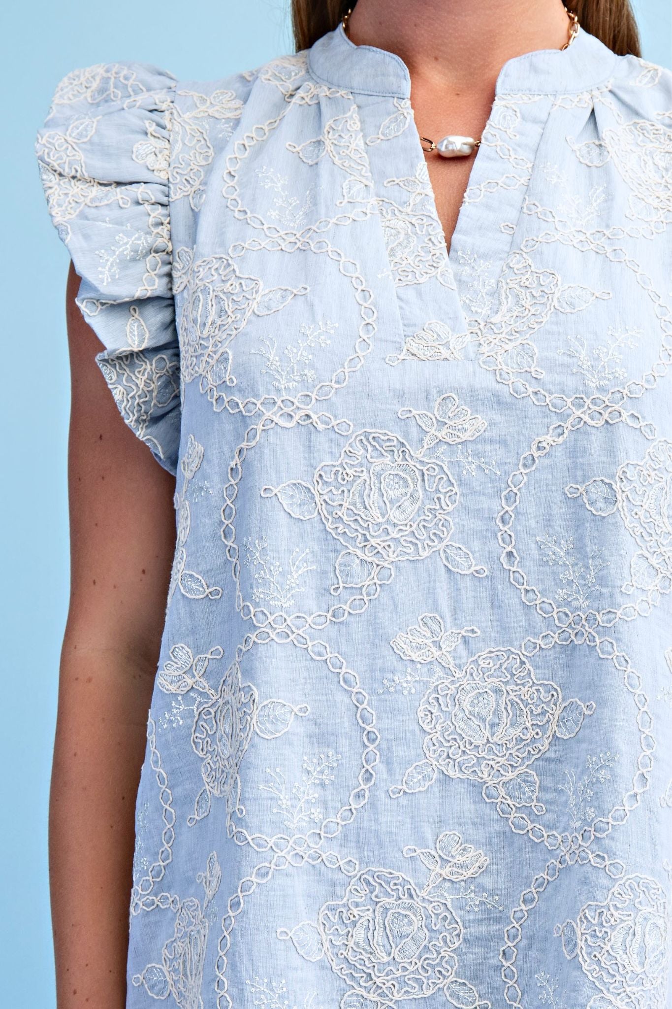 Sky Blue Embroidered Floral Dress