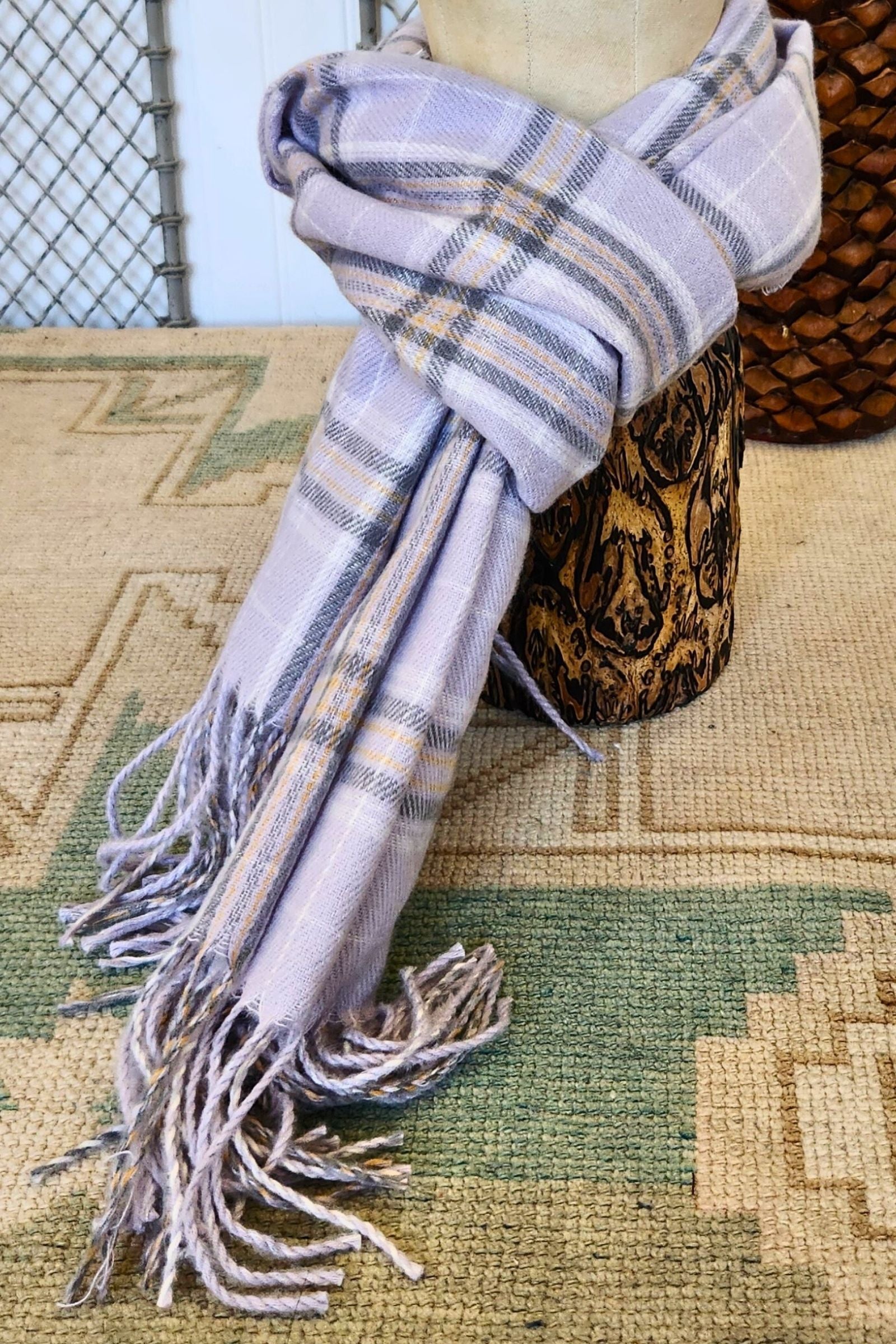 Lavender Plaid Fringe Scarf