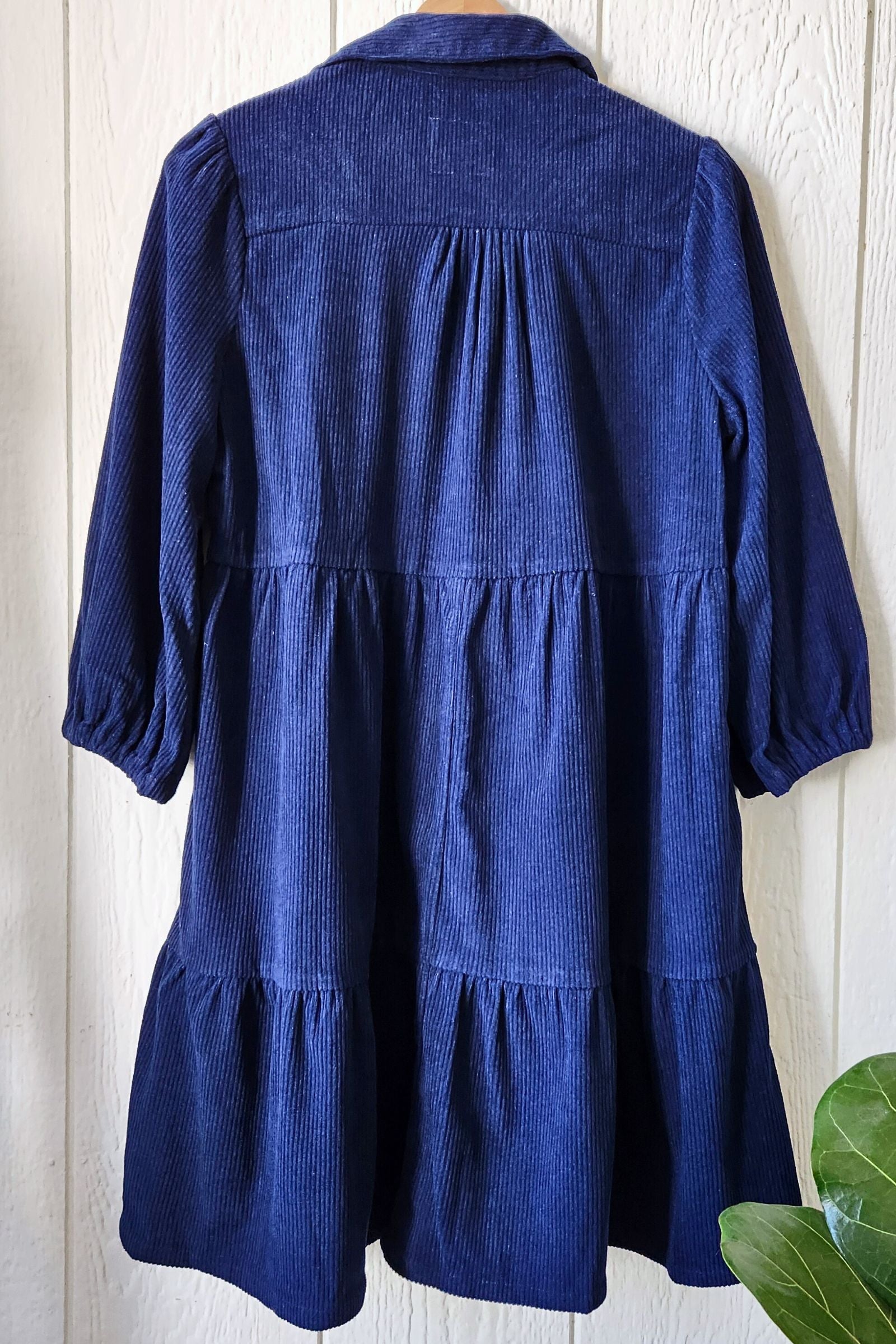 Navy Corduroy Tiered Dress
