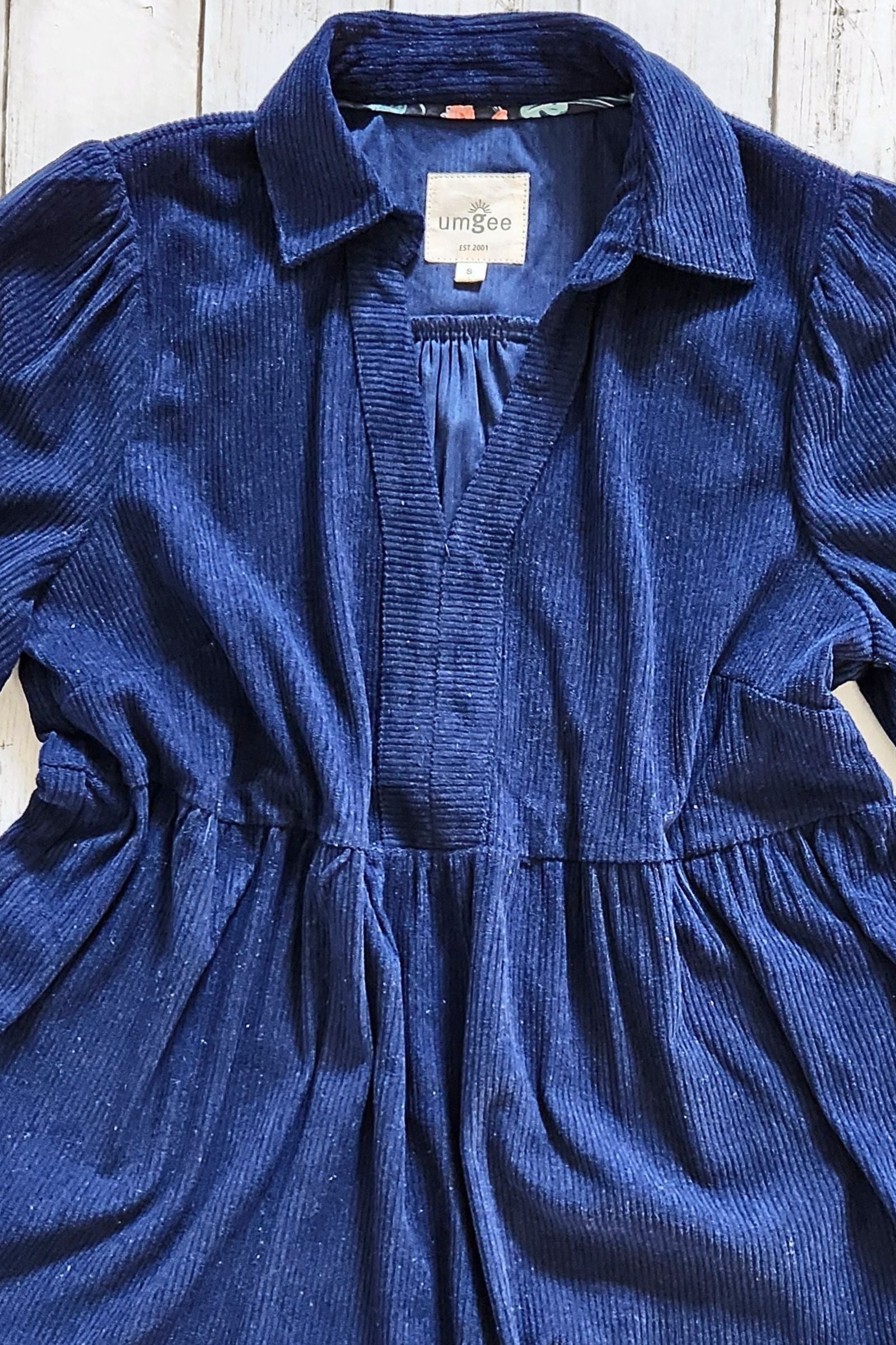 Navy Corduroy Tiered Dress