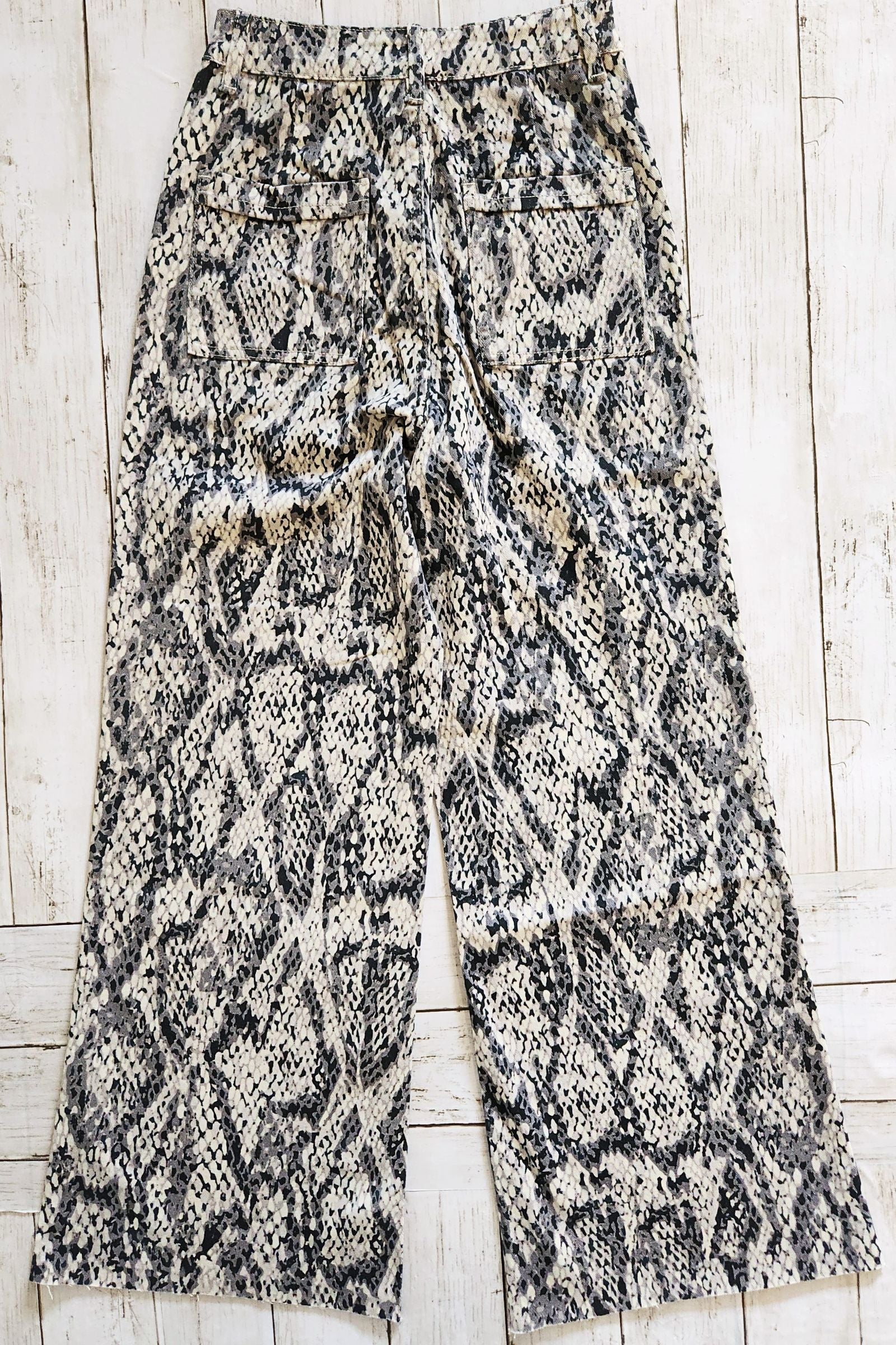 Snake Print High Rise Wide Leg Jeans