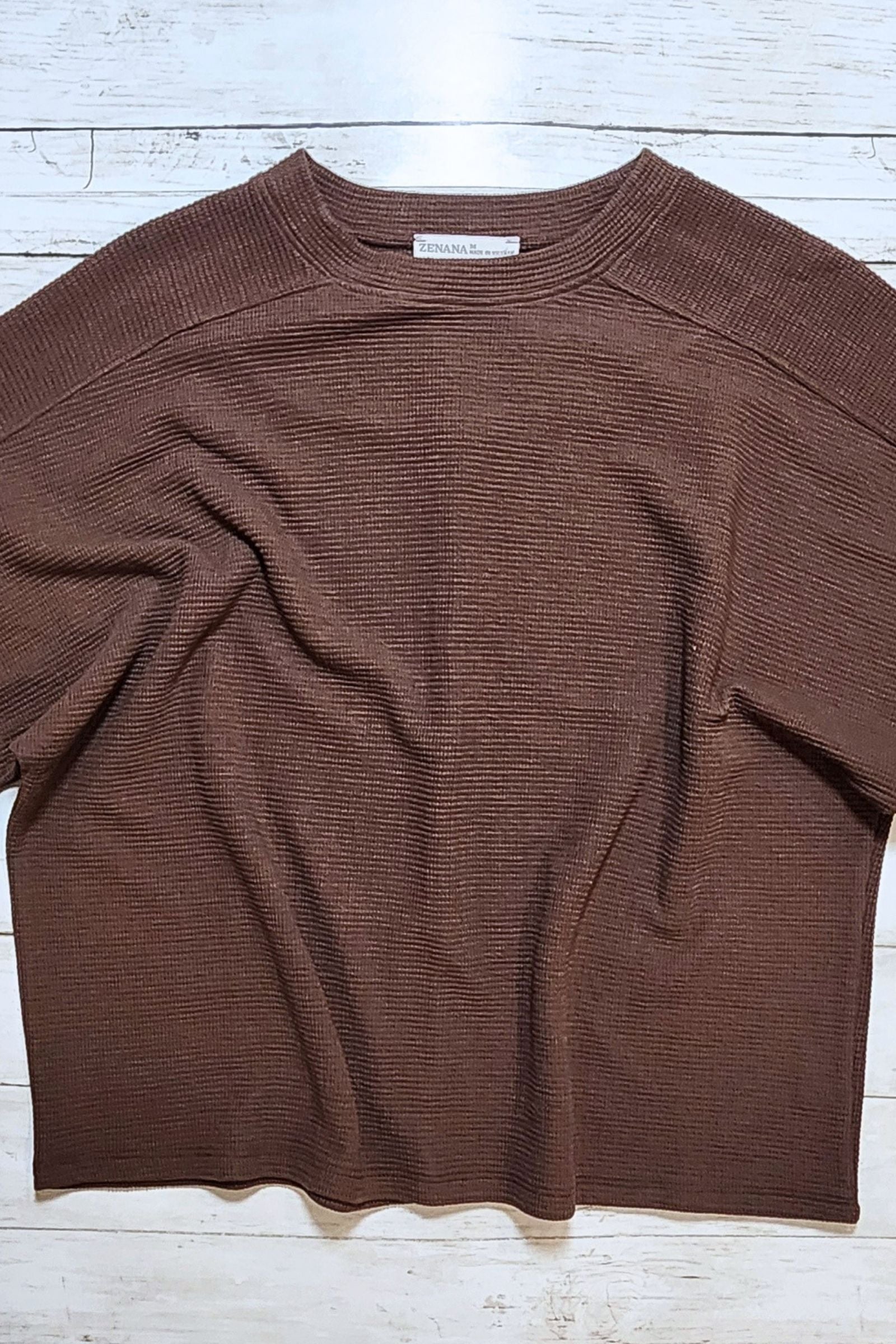 Brown Textured Knit Short Sleeve Top