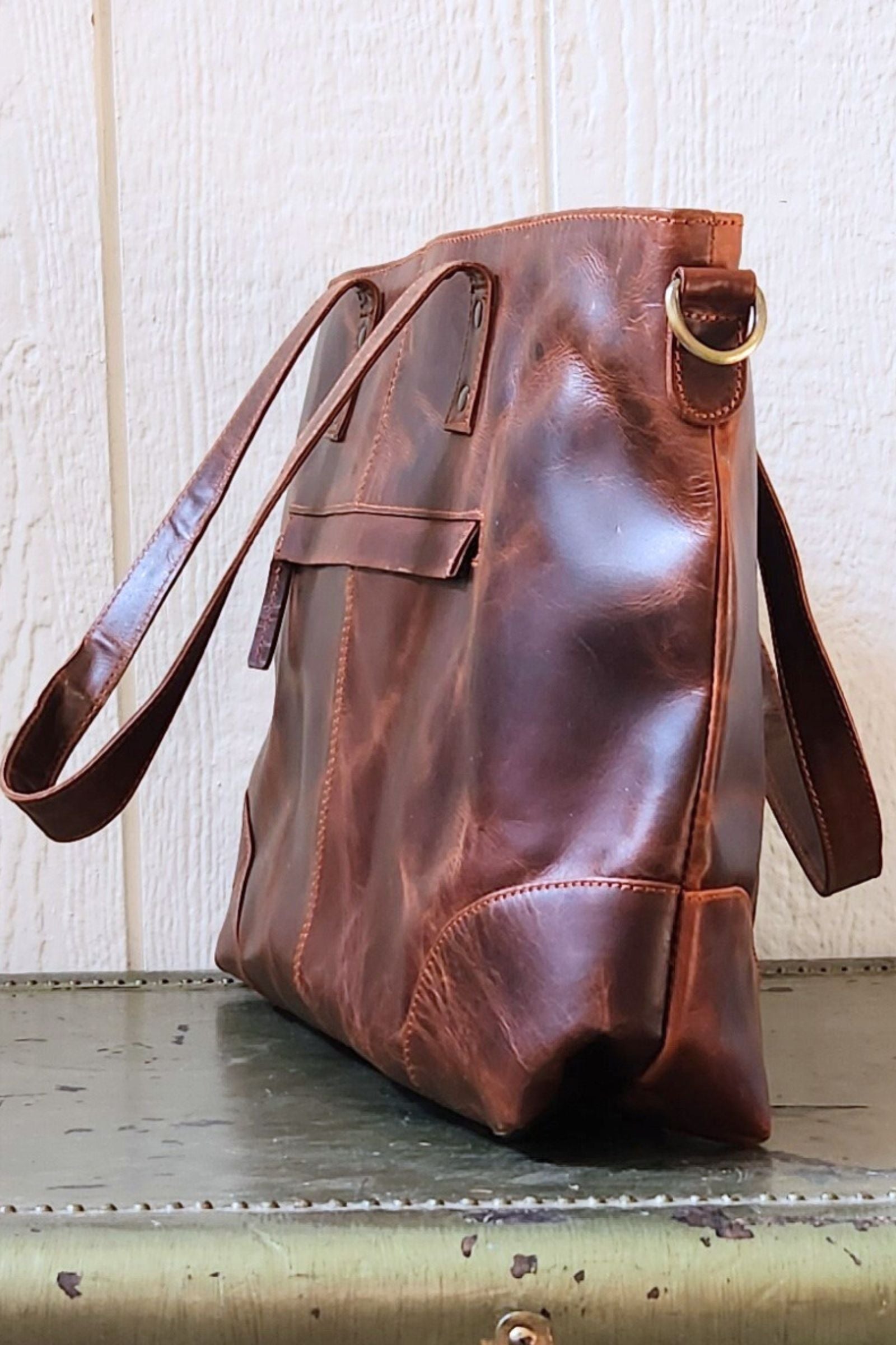Rustic Autumn Leather Tote Bag