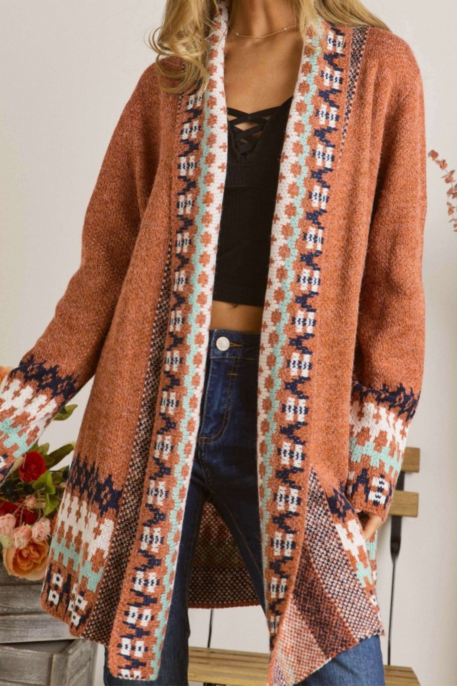 Rust Tribal Border Cardigan