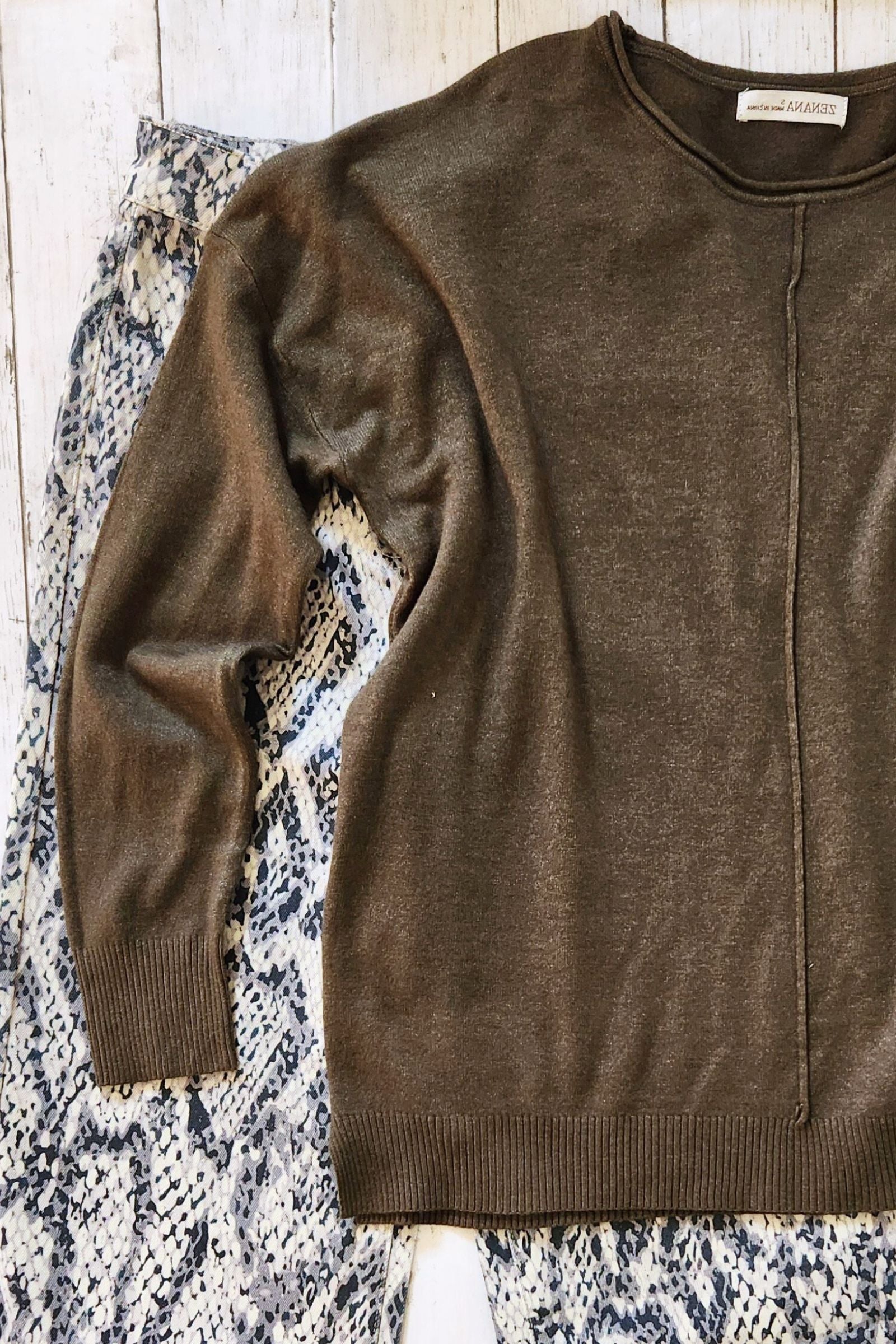 Heather Olive Front Seam Sweater