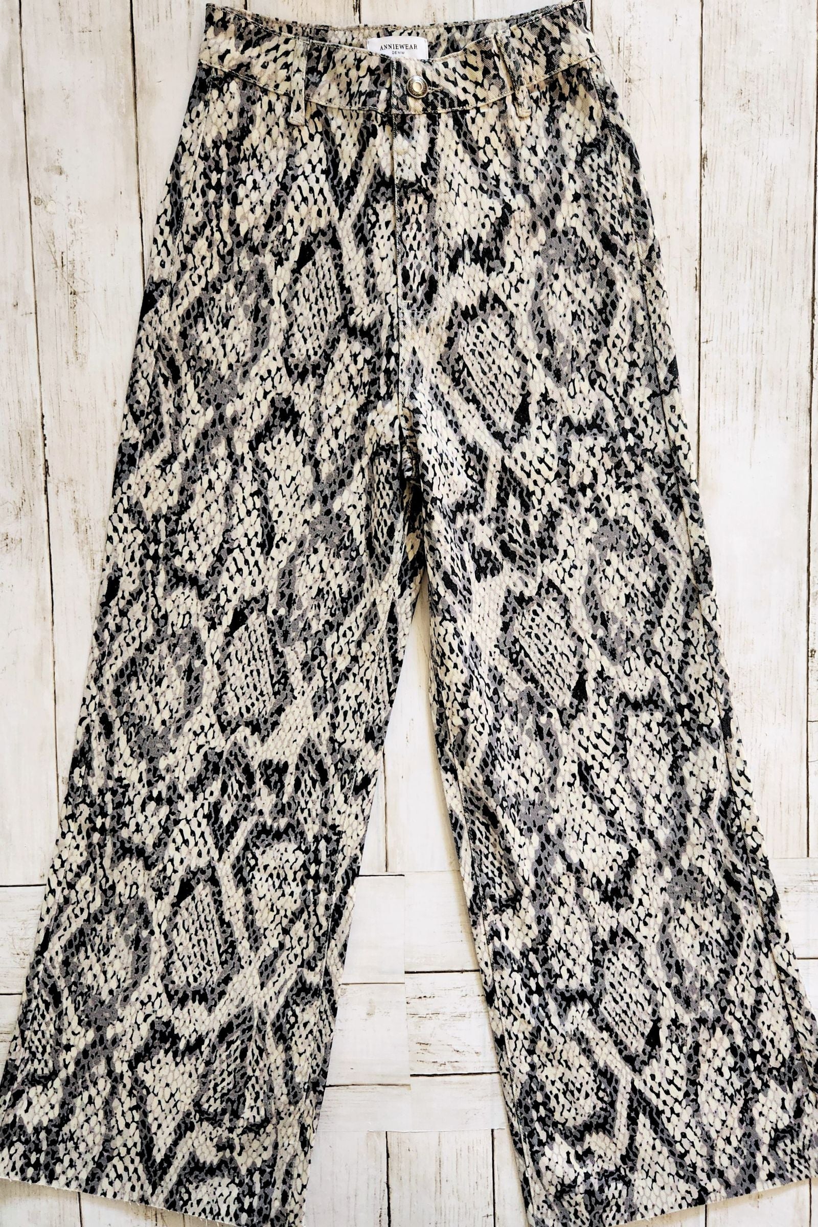 Snake Print High Rise Wide Leg Jeans