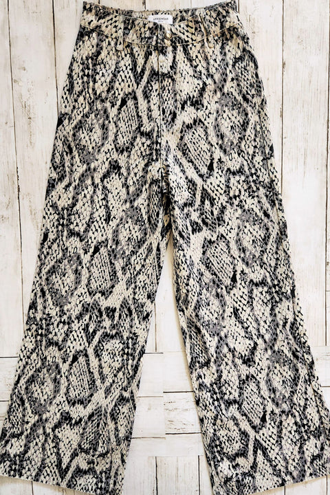 Snake Print High Rise Wide Leg Jeans