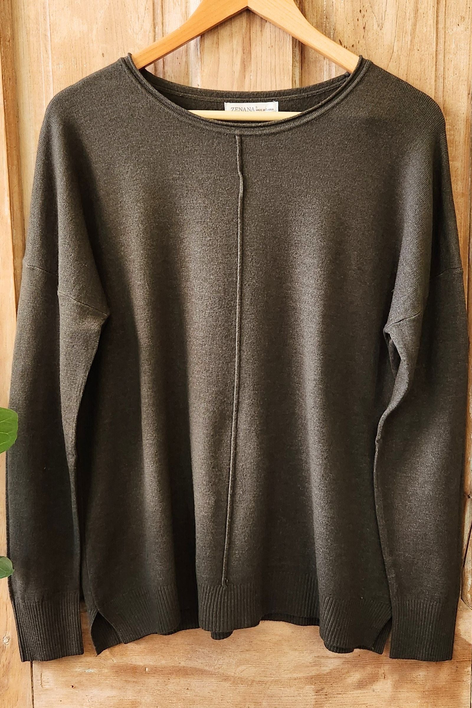 Heather Olive Front Seam Sweater