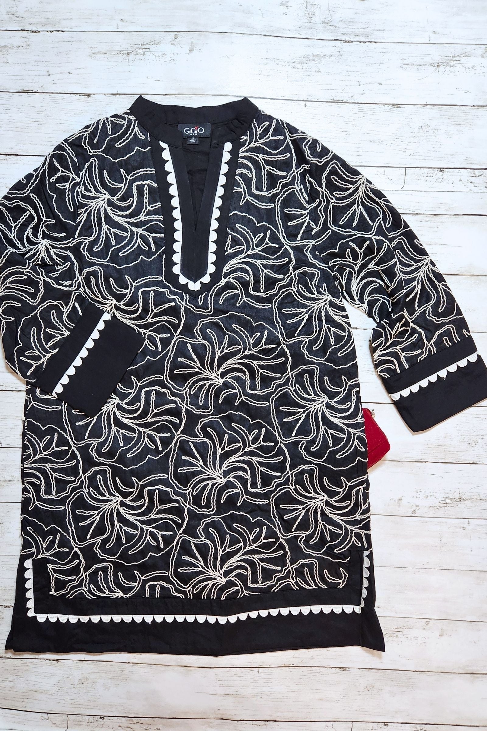 Black Embroidered Notch Neck Dress