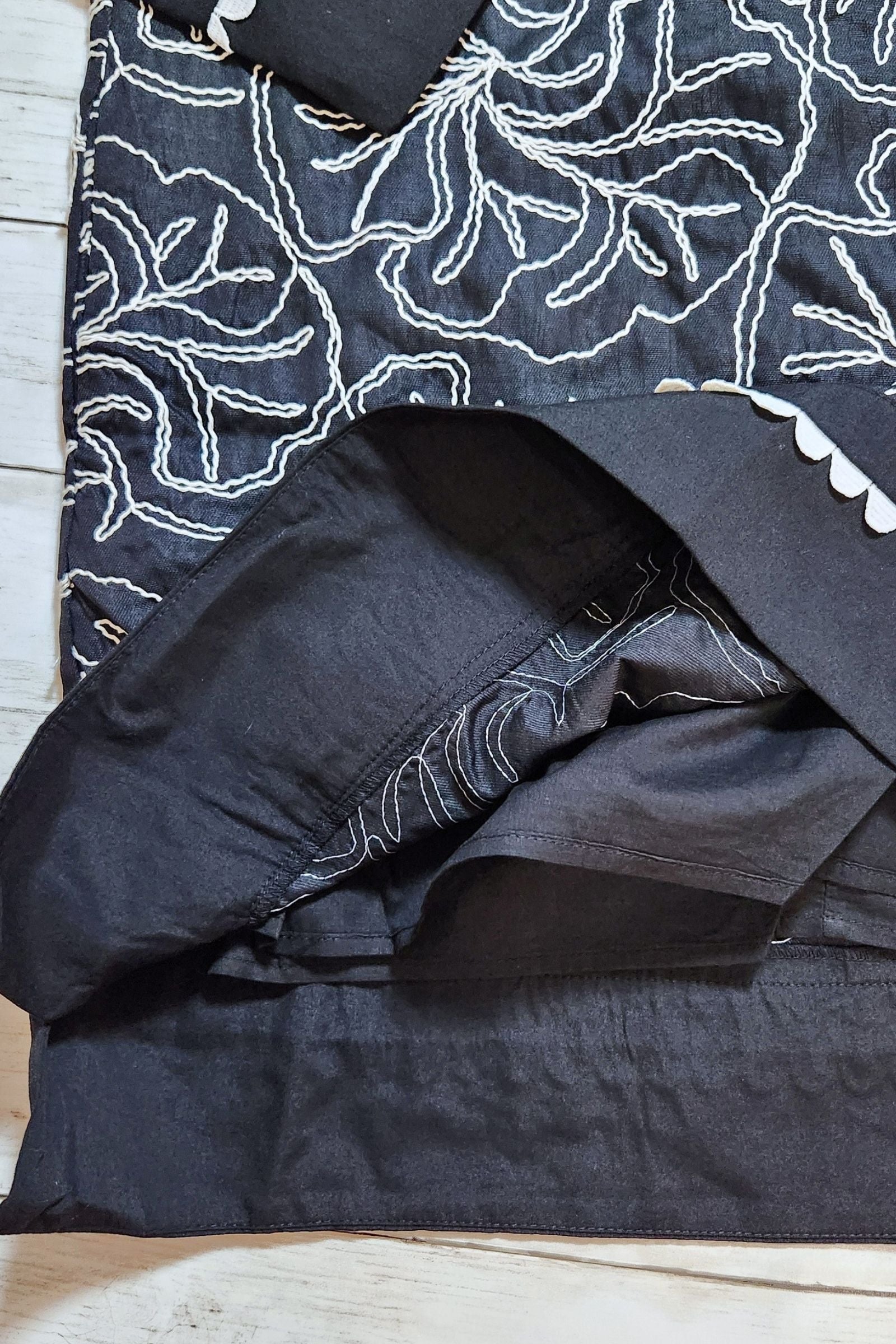 Black Embroidered Notch Neck Dress