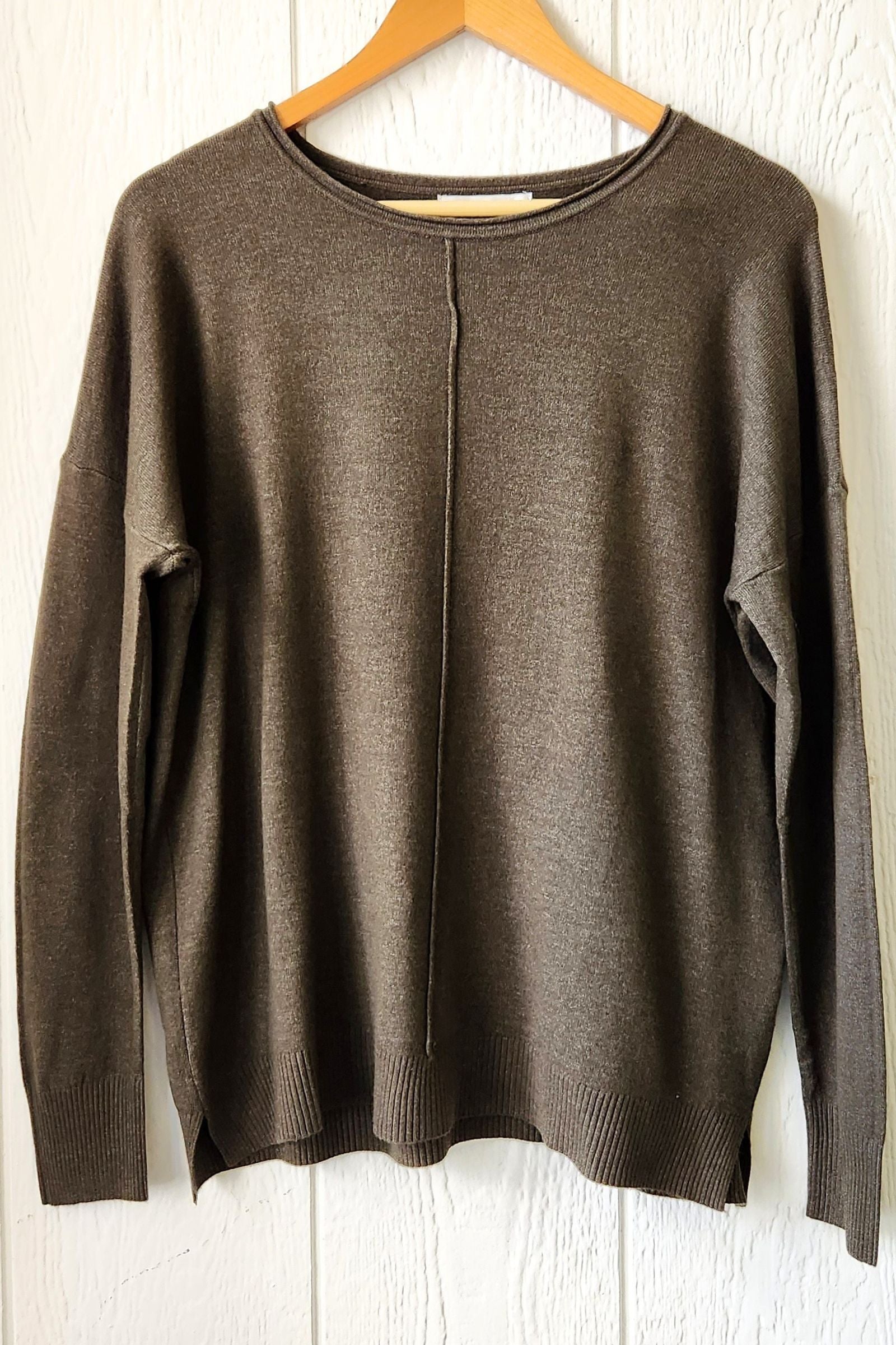 Heather Olive Front Seam Sweater