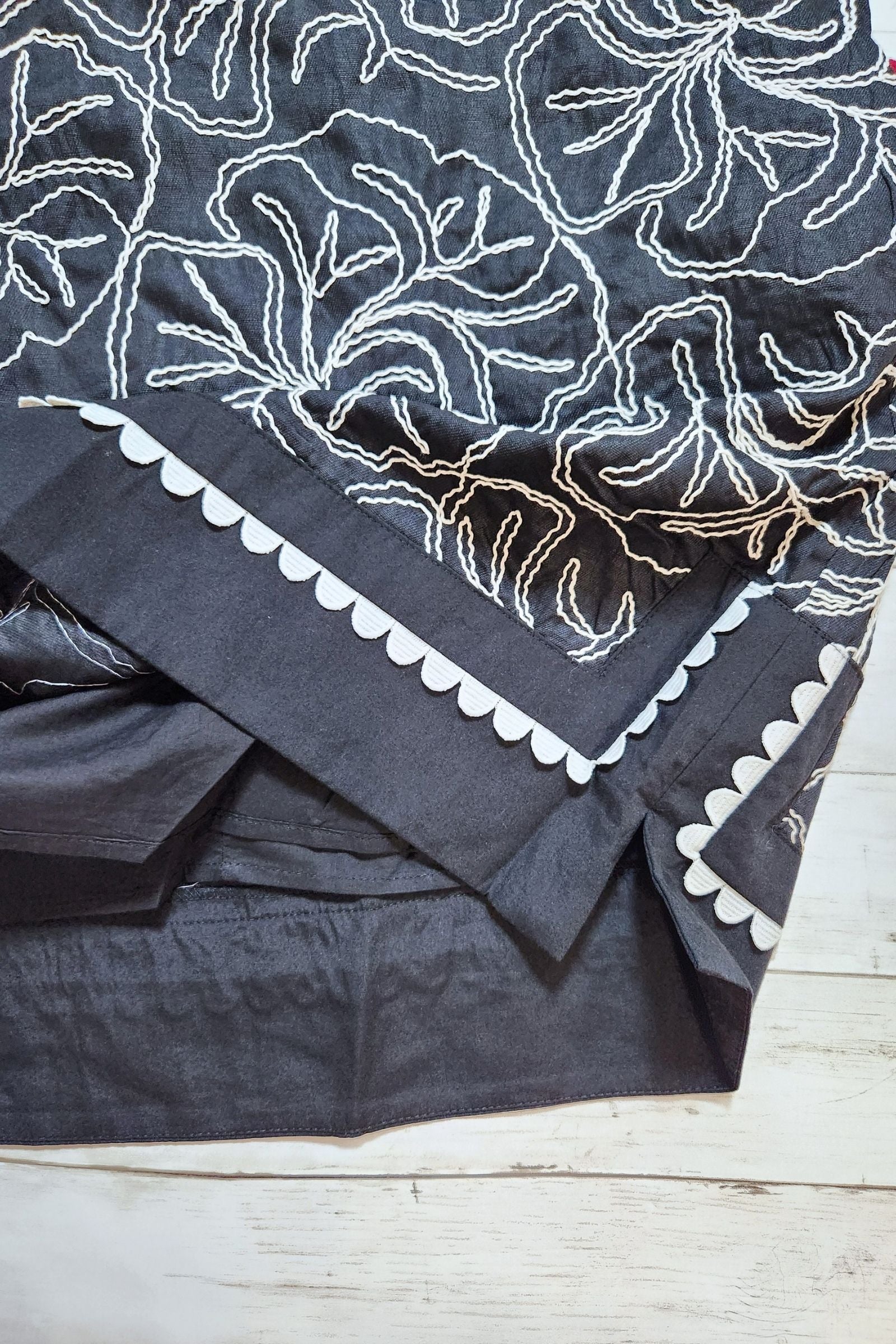 Black Embroidered Notch Neck Dress