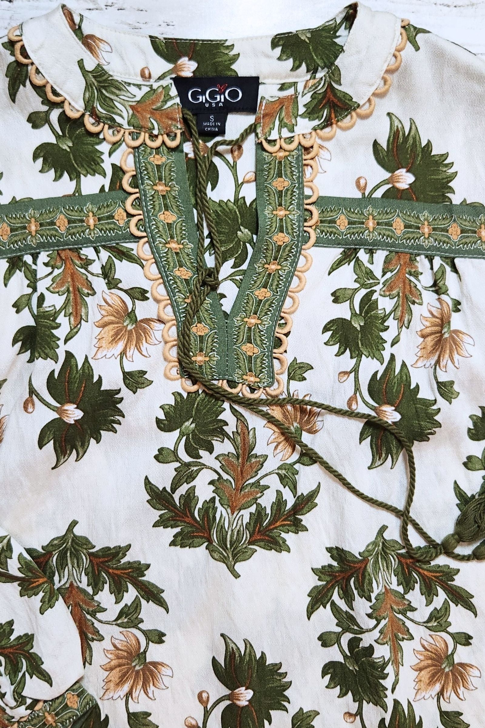Olive Harvest Floral Tie Front Blouse