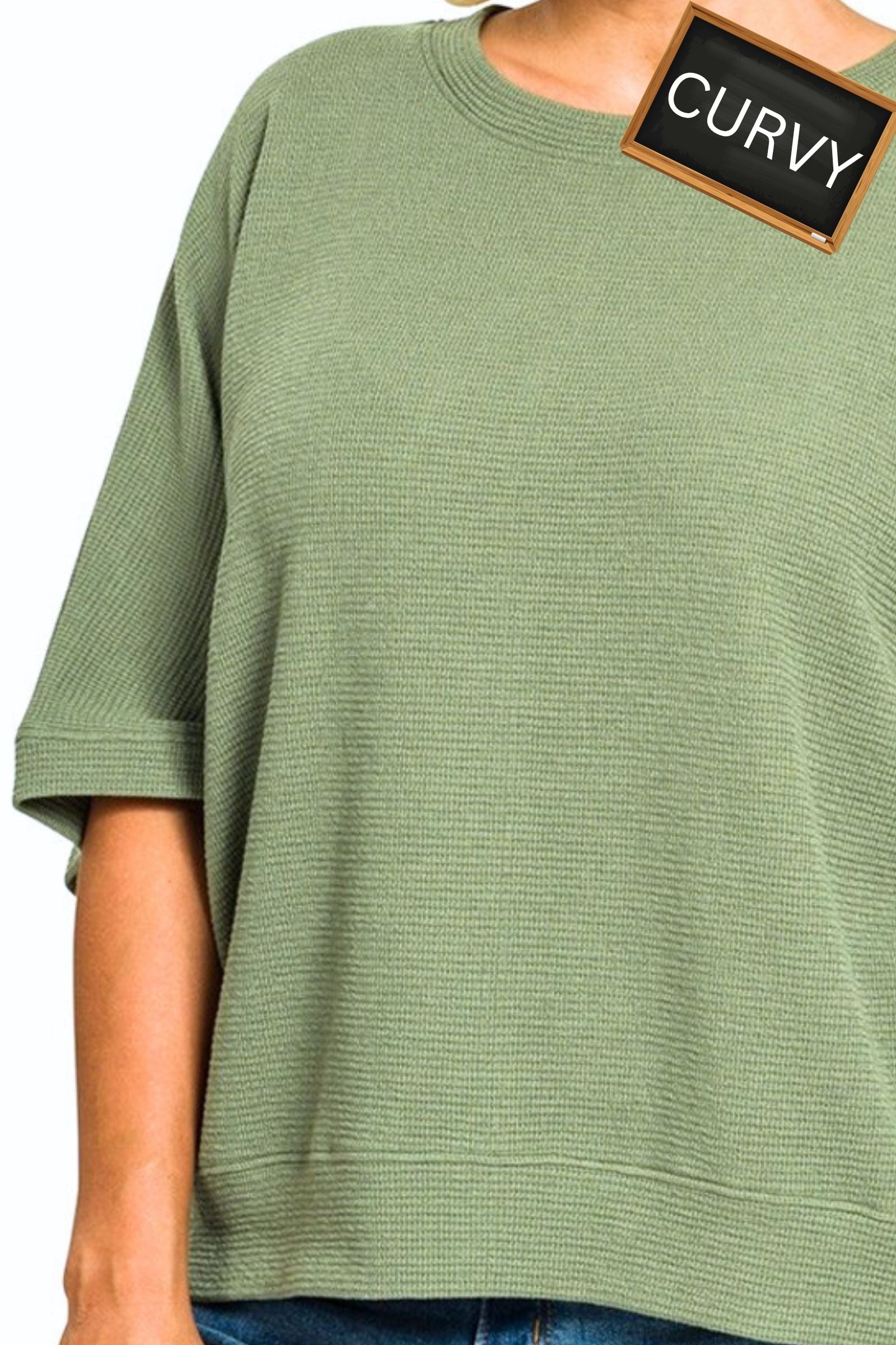 CURVY Olive Double Knit Short Sleeve Top
