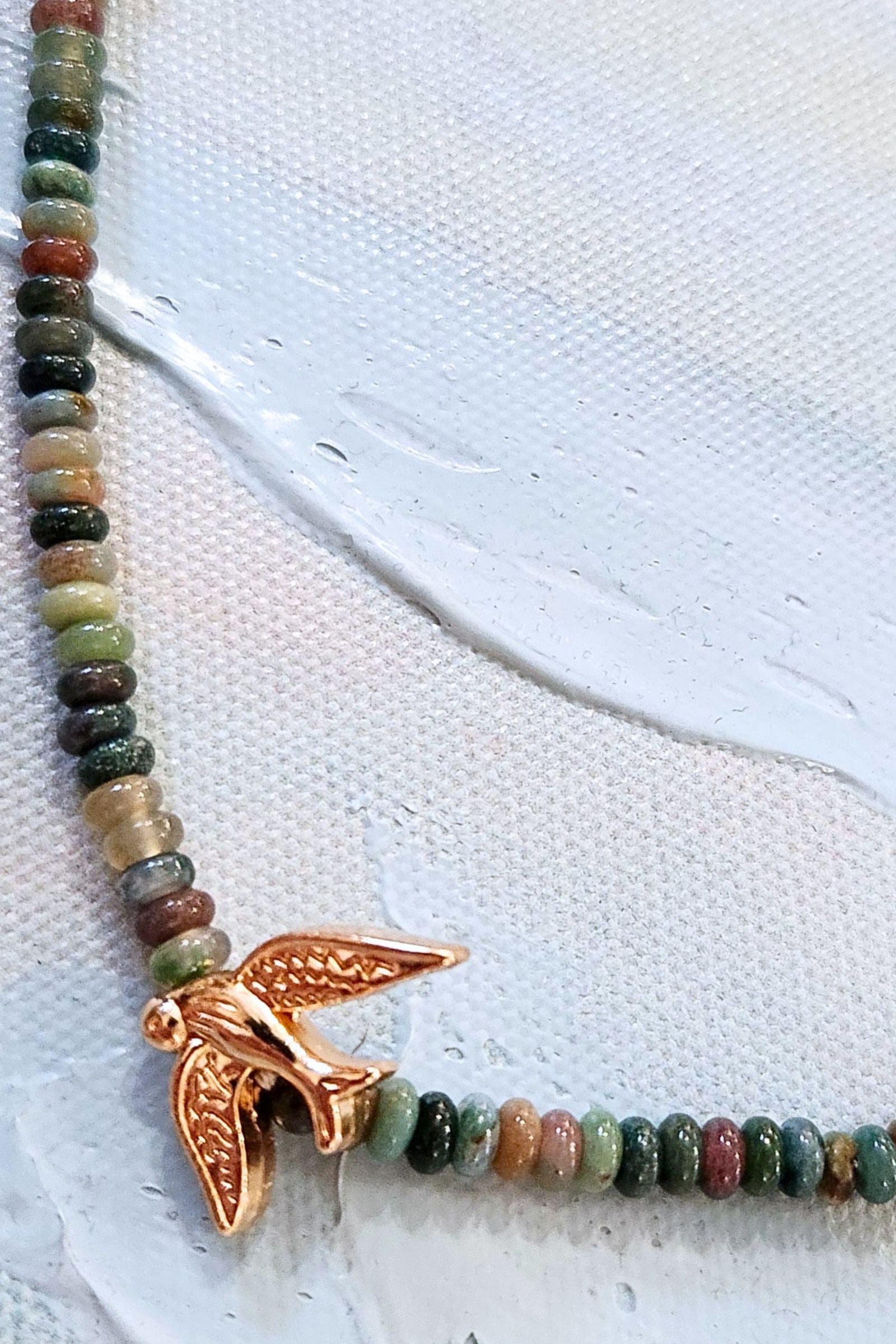 Lulu Multicolor Greens Agate Bird Necklace
