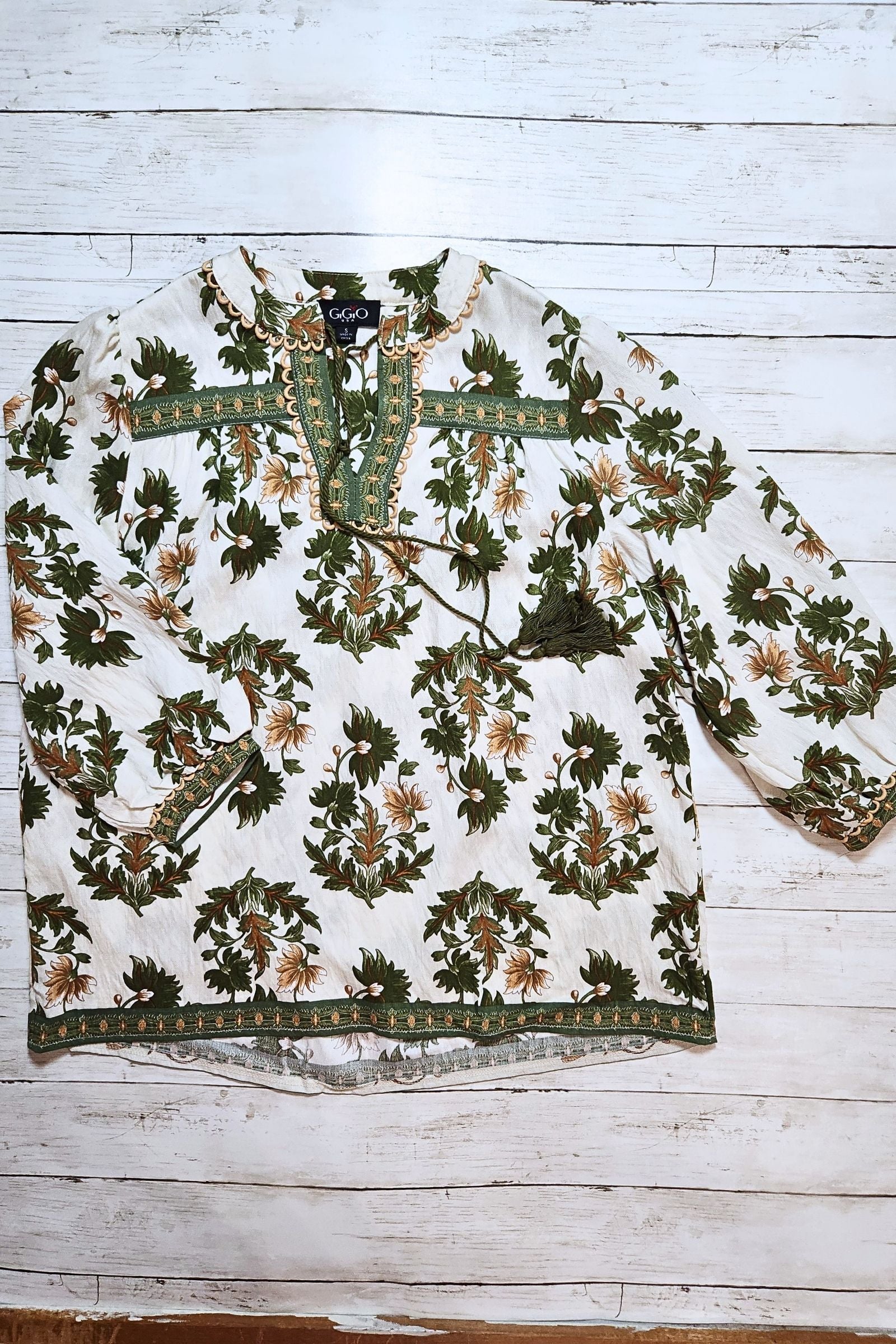 Olive Harvest Floral Tie Front Blouse